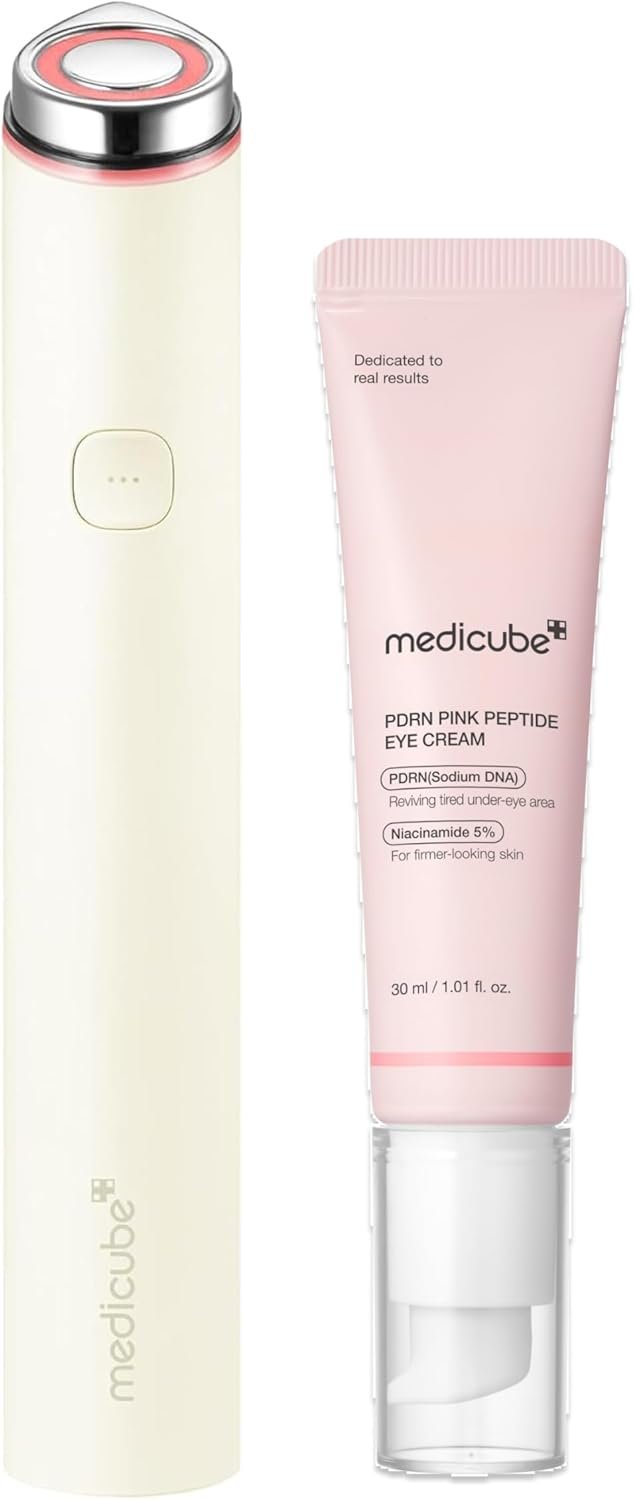 medicube Afforadable Device & PDRN Skincare Set: Mini Booster Pro Plus Beige and Salmon DNA Eye Cream | Smooth, Firm & Radiant Under Eyes | Korean Skincare & At-Home Device Set