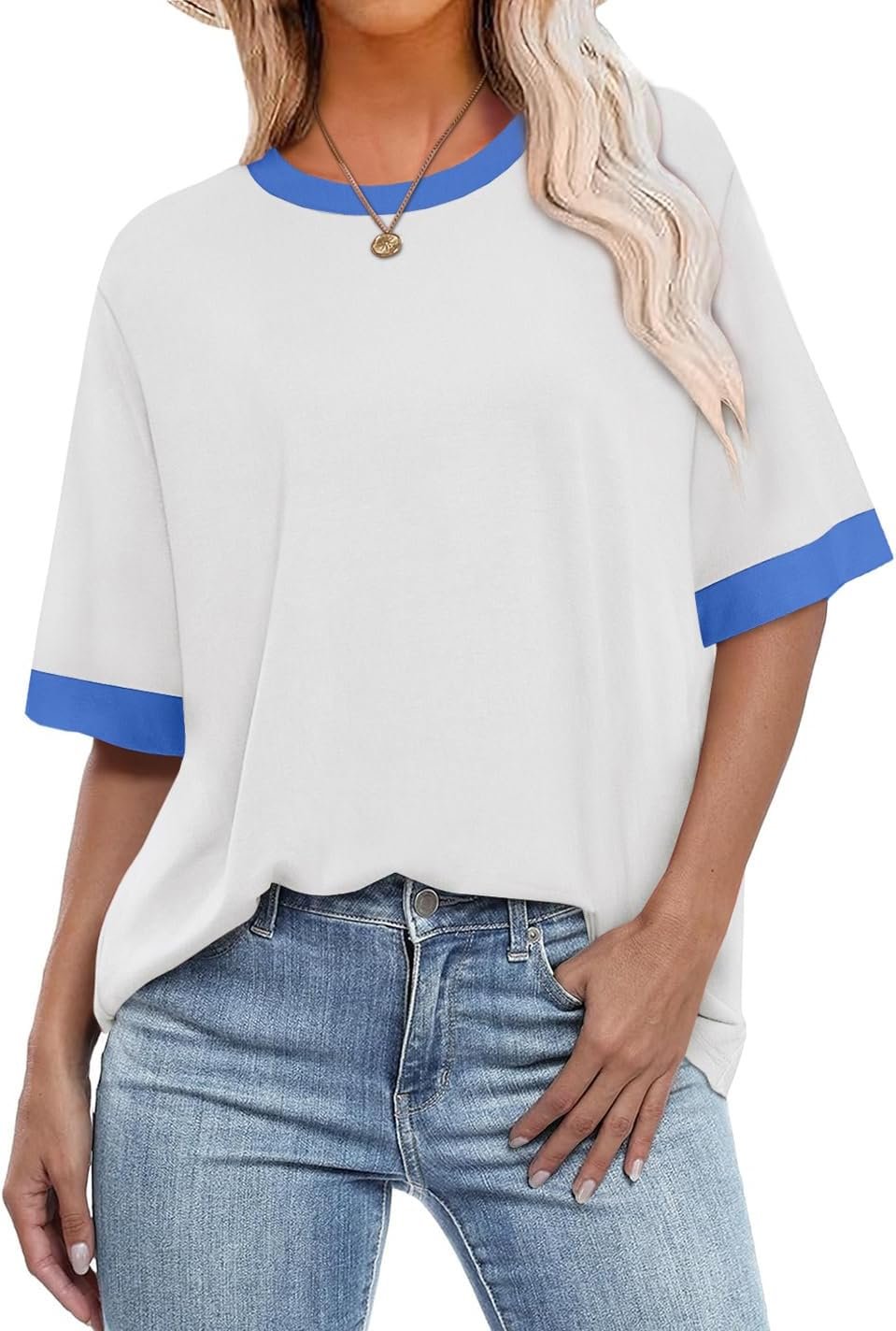 OFEEFAN Summer Tops for Women 2026 Short Sleeve Shirts Dressy Casual Crew Neck Tshirts Fashion