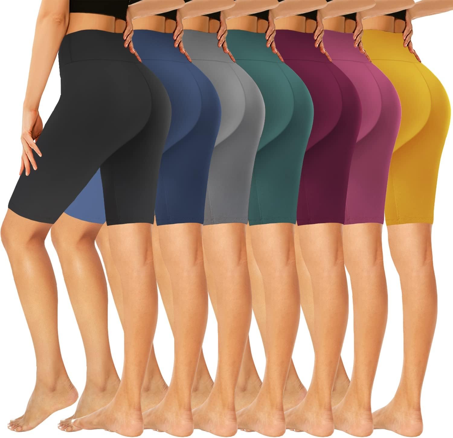 GROTEEN 7 Pack High Waisted 5”/8” Biker Shorts for Women – Buttery Soft Black Workout Yoga Running Spandex Yoga Shorts