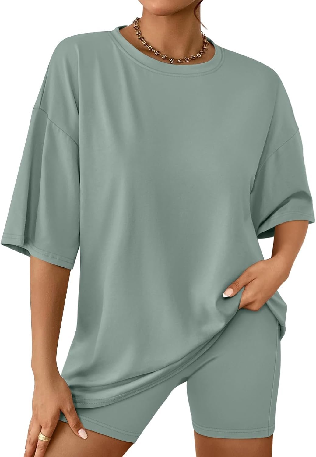 AUTOMET Womens 2 Piece Sets Summer Outfits 2026 Two Piece Lounge Set Matching Clothing Oversized Tshirts Biker Short Fashion