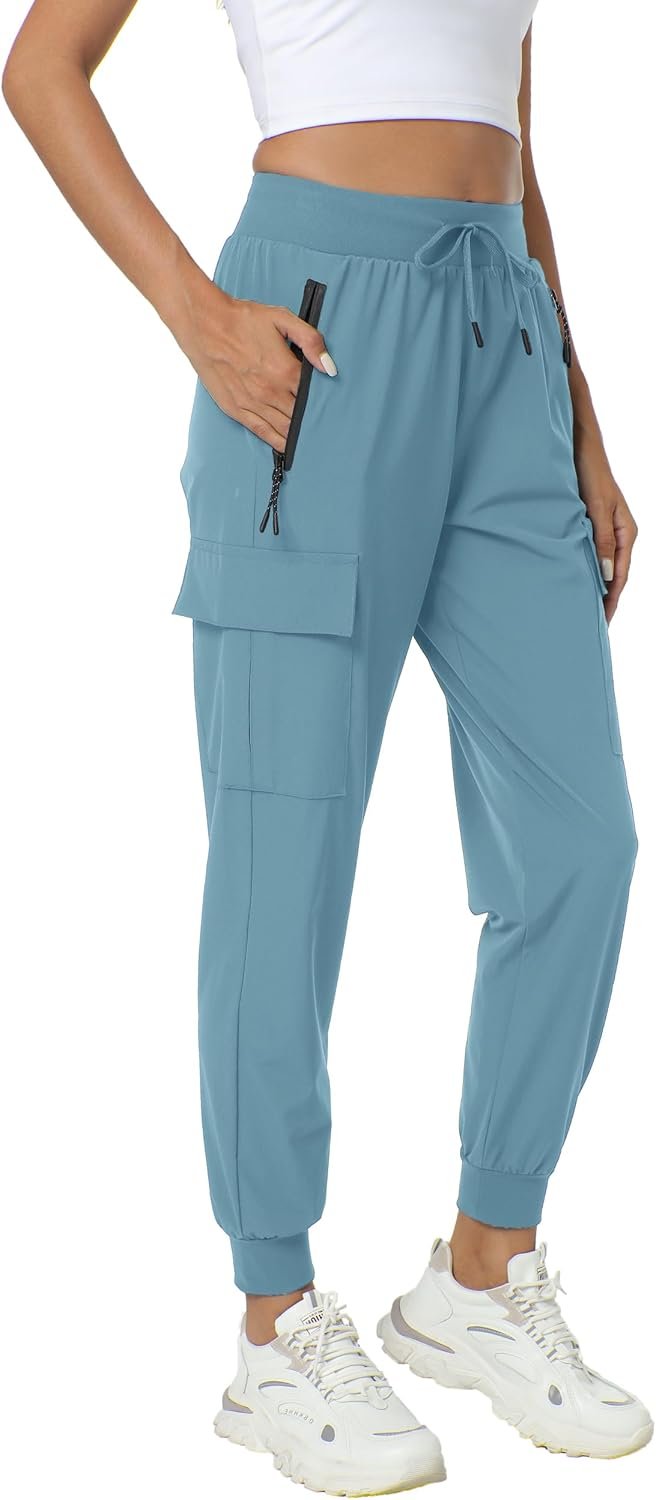 Women’s Joggers with Pockets Lightweight – Water Resistant Cargo Athletic Pants for Hiking Running Camping Travel