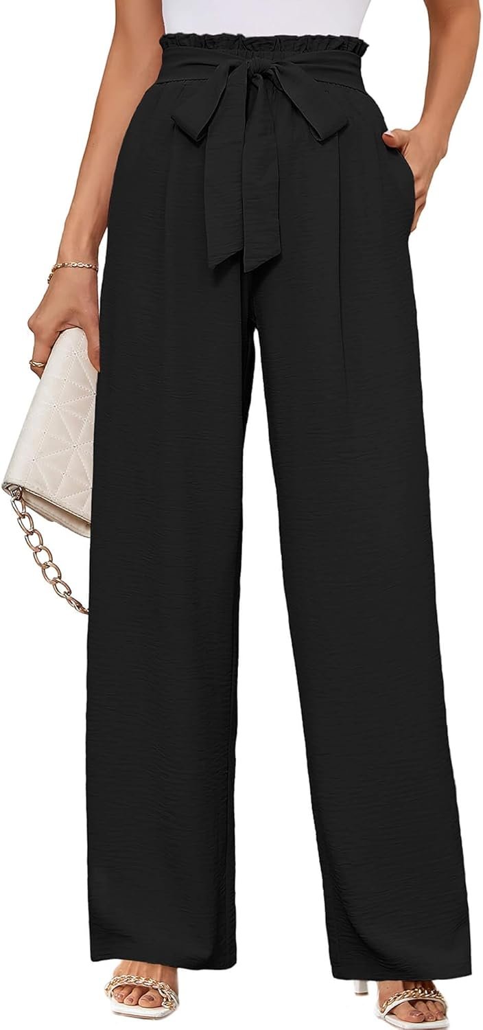 KORSIS Women’s Wide Leg Lounge Pants Lightweight High Waisted Loose Work Elastic Casual Outfits Trousers with Pockets (S-2XL)