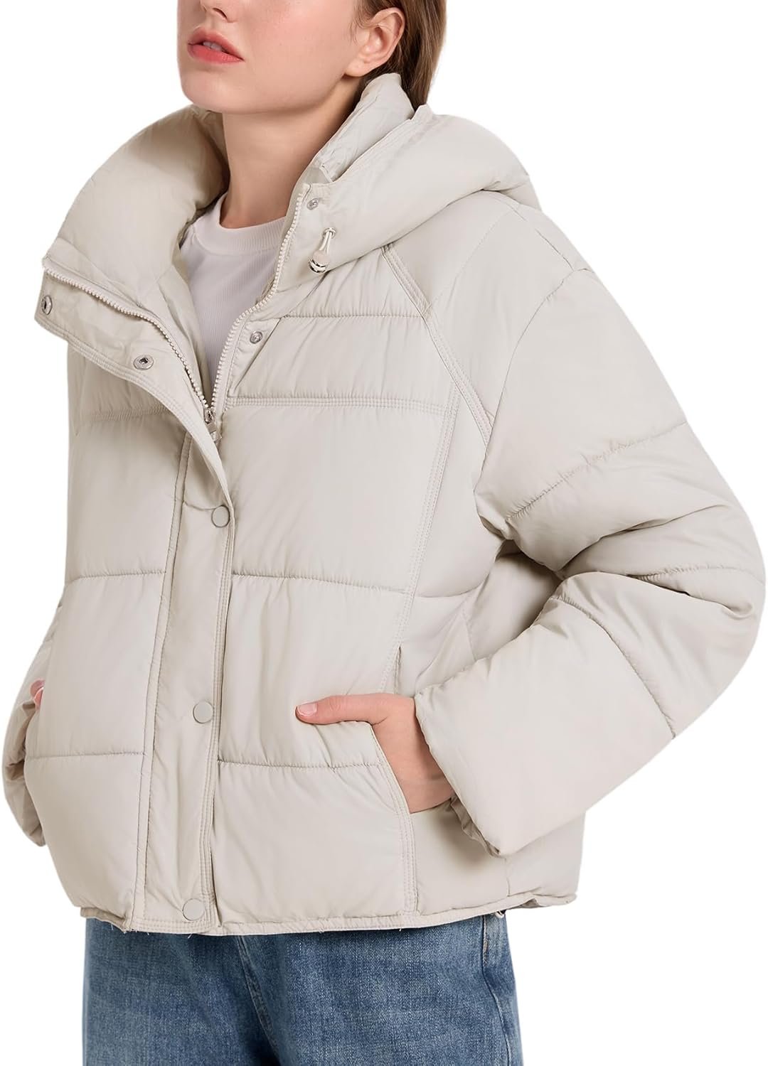 Gihuo Womens Quilted Puffer Jacket Winter Warm Hooded Bubble Coats Padded Jacket Long Sleeve Coat