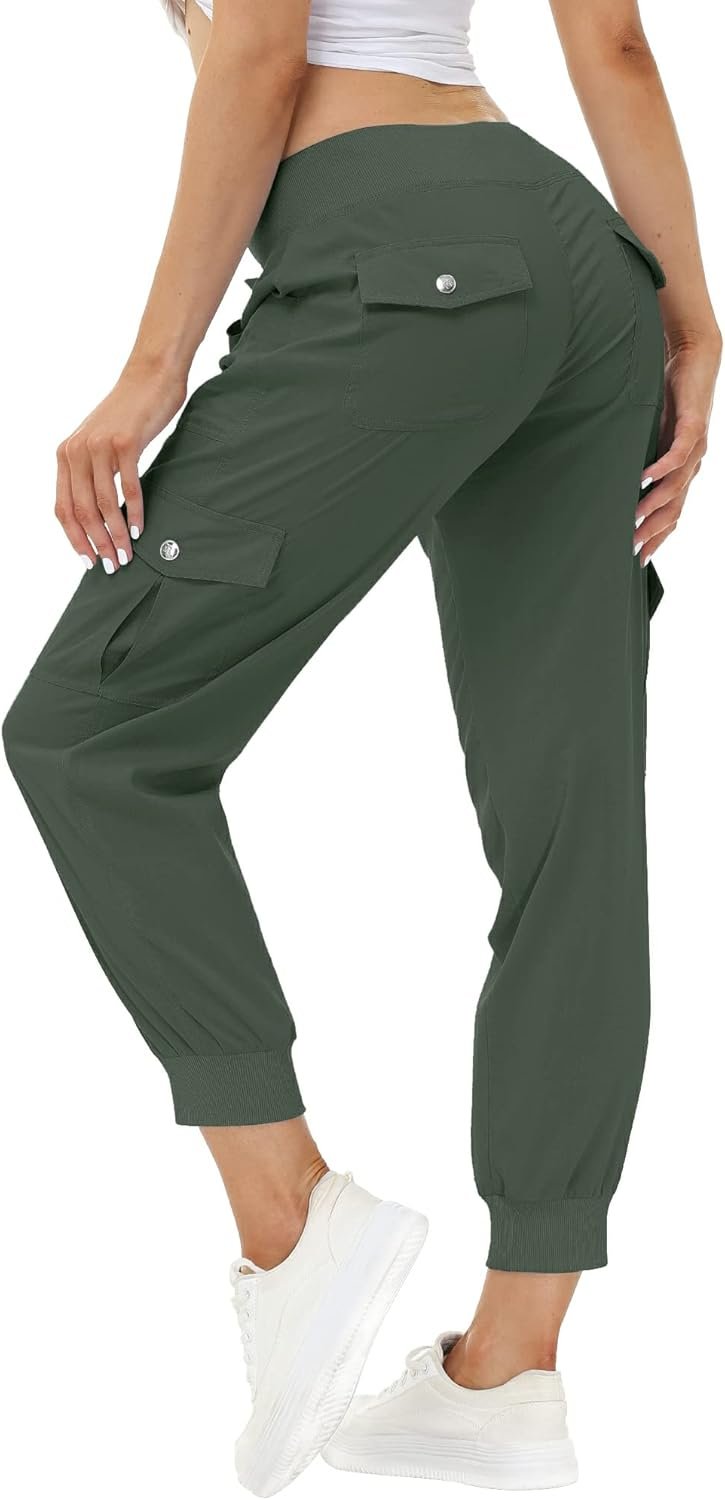 MoFiz Women’s Lightweight Hiking Cargo Pants Outdoor Quick Dry Casual Travel Sweatpants Joggers Elastic Waist Button Pockets