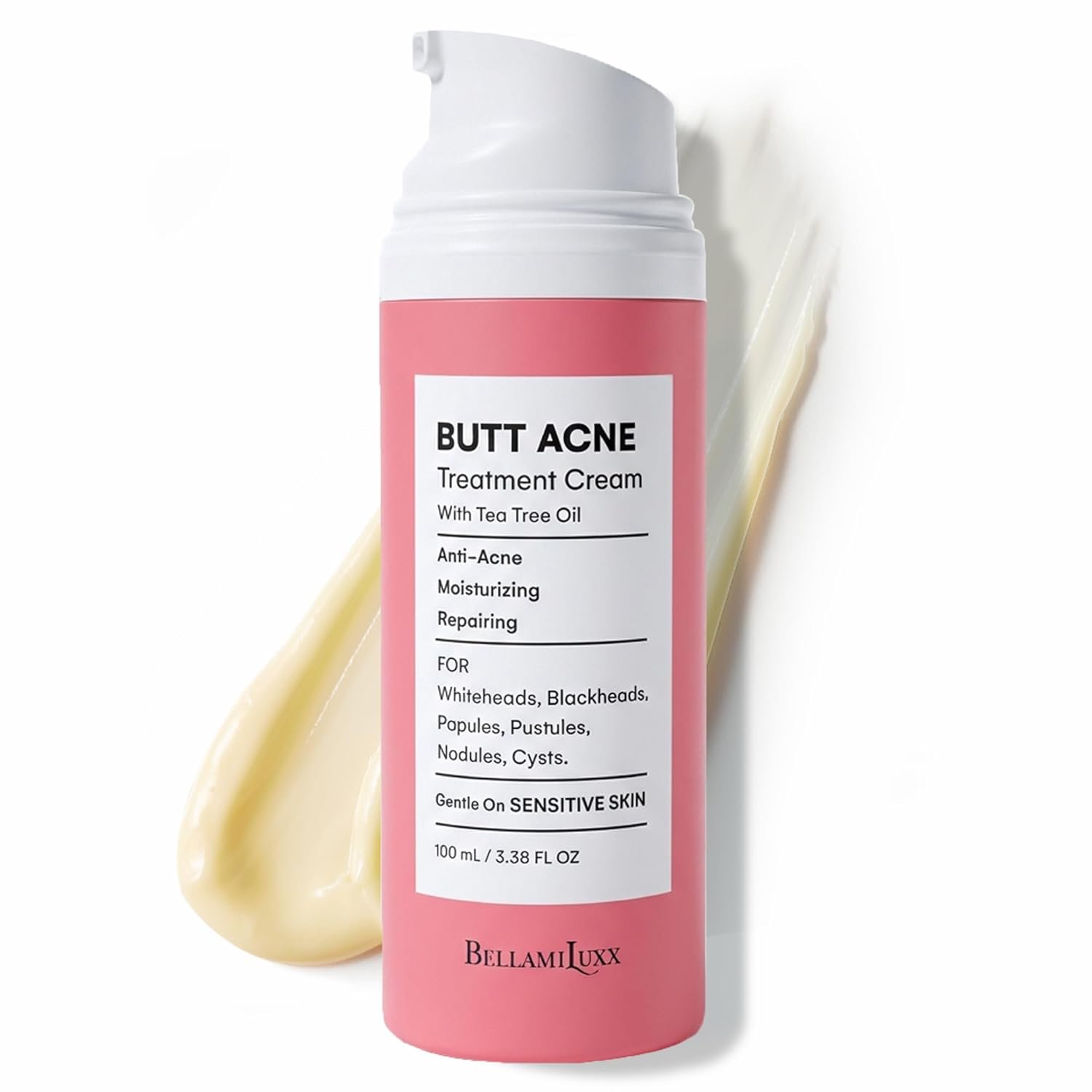 BellamiLuxx Butt Acne Clearing Treatment Cream: Body Acne Treatment for Folliculitis and Pimples on Buttocks, Thighs, and Body with 2% Salicylic Acid & Tea Tree Oil – Butt Cream for Smooth Skin