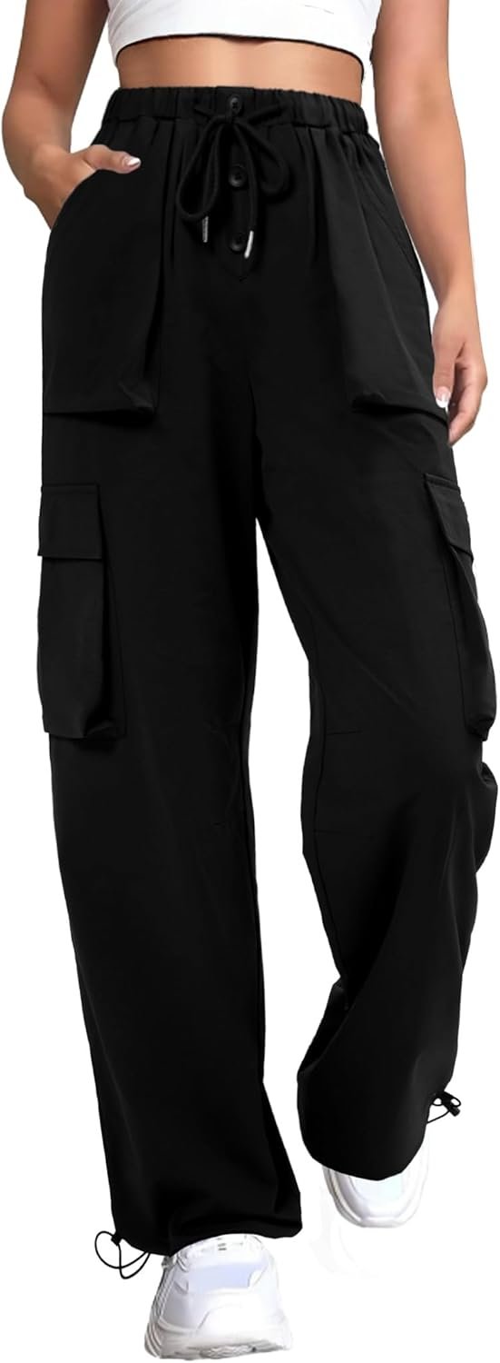 DLOODA Women’s Parachute Cargo Pants, Quick Dry Lightweight Baggy Hiking Joggers with 4 Pockets Casual Travel Outdoor