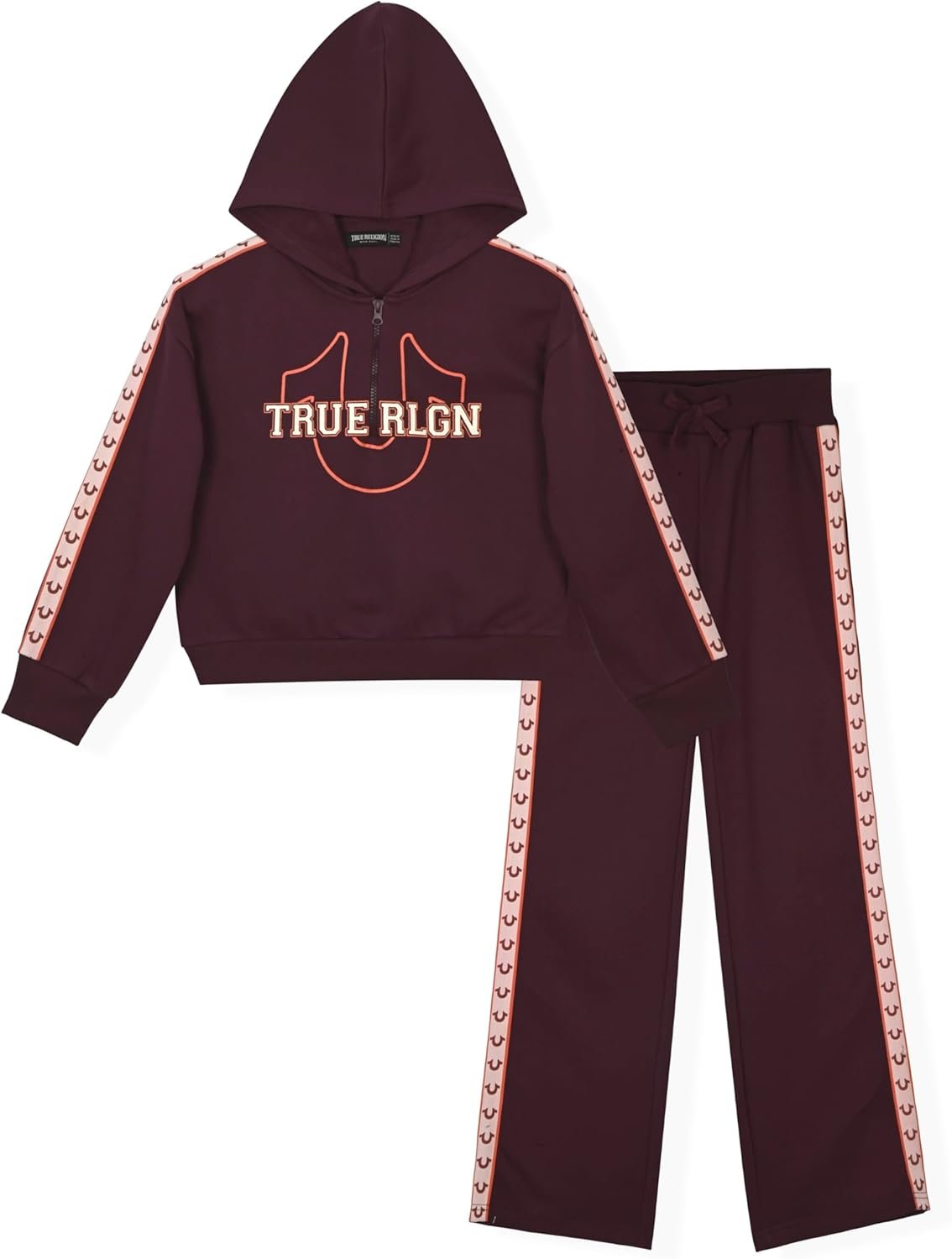 True Religion Girls 2 Piece Fleece Hooded Jogger Set – Zip-Front Hoodie & Sweatpants Outfit