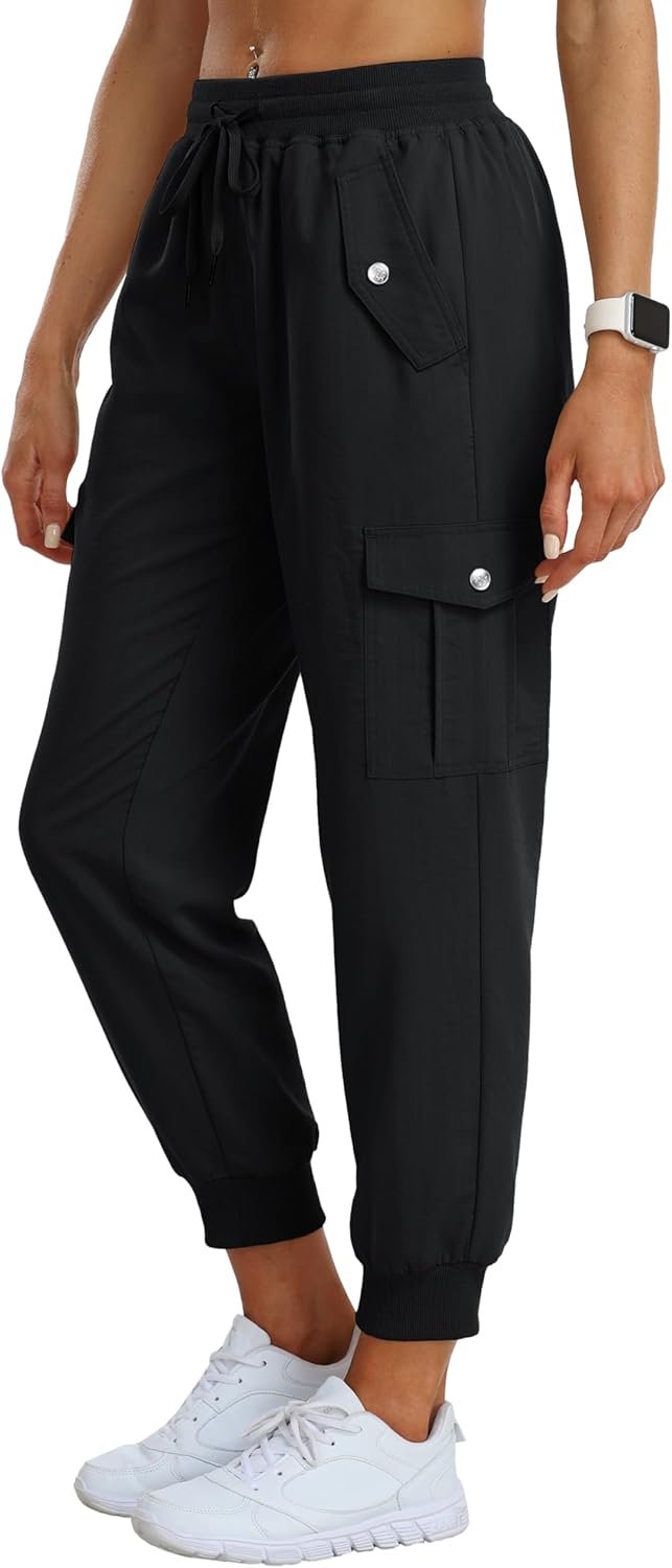 MoFiz Women’s Outdoor Cargo Pants Lightweight Joggers Elastic Waist Athletic Hiking Sweatpants Casual Travel Pant with Pocket