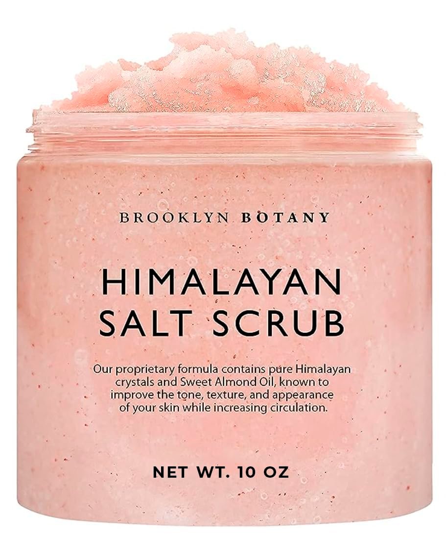 Brooklyn Botany Himalayan Salt Body Scrub – Moisturizing and Exfoliating Body, Face, Hand, Foot Scrub – Fights Stretch Marks, Fine Lines, Wrinkles – Great Gifts for Women & Men – 10 oz