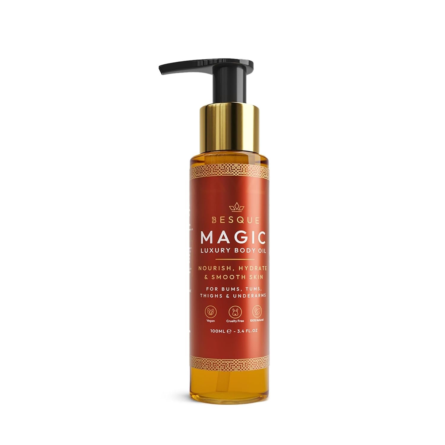 Besque Magic Body Oil, 3.4 FL OZ, After Shower Body Oil For Women, Hydrating Skin Care For Full Body That Plumps, Tightens, and Firms Skin With Natural Ingredients, Luxury Spa Gifts – Pack of 1