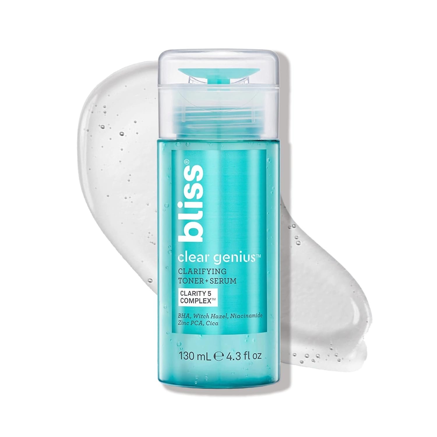 Bliss Clear Genius Clarifying Toner + Serum – 4.3 Fl Oz – Purifies Pores, Tones, Calms & Clears Skin – Salicylic Acid, Niacinamide & Witch Hazel – Clean Paraben Free – Vegan & Cruelty-Free