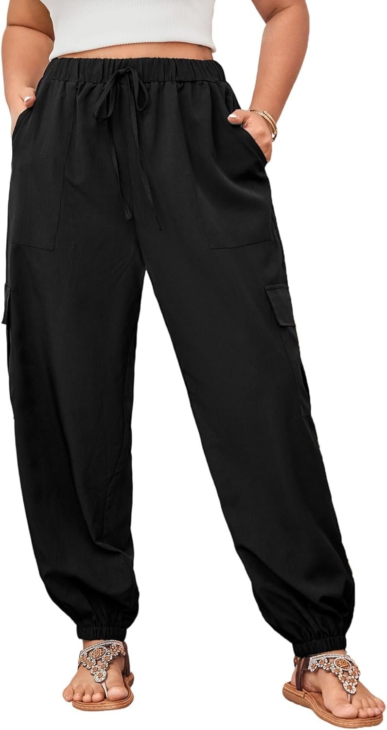 SOLY HUX Women’s Plus Size High Waist Cargo Pants Casual Loose Baggy Jogger Pants Trousers Pockets