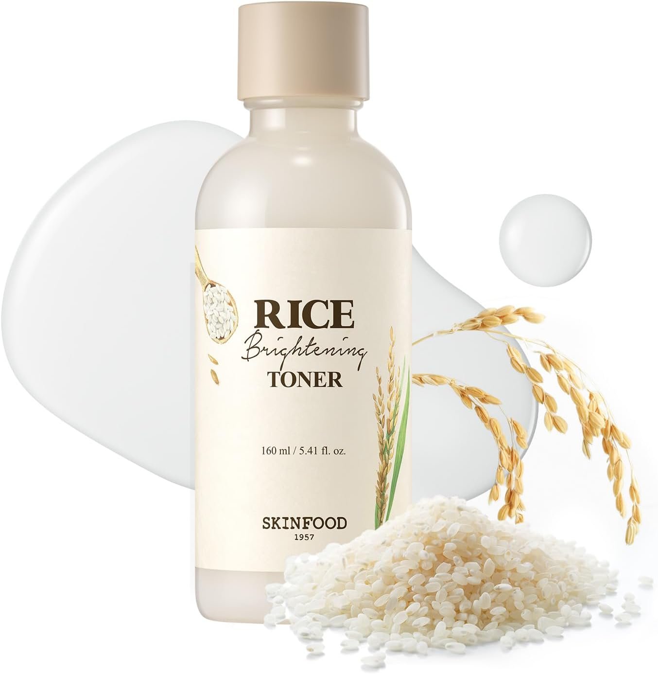 SKINFOOD Rice Brightening Toner, Korean Skincare Toner for Face with 48 Hours Fermented Rice Water for Healthy Glow Glass Skin, Pore Minimizing, Hydrating, Vegan, 160ml/5.4fl.oz.
