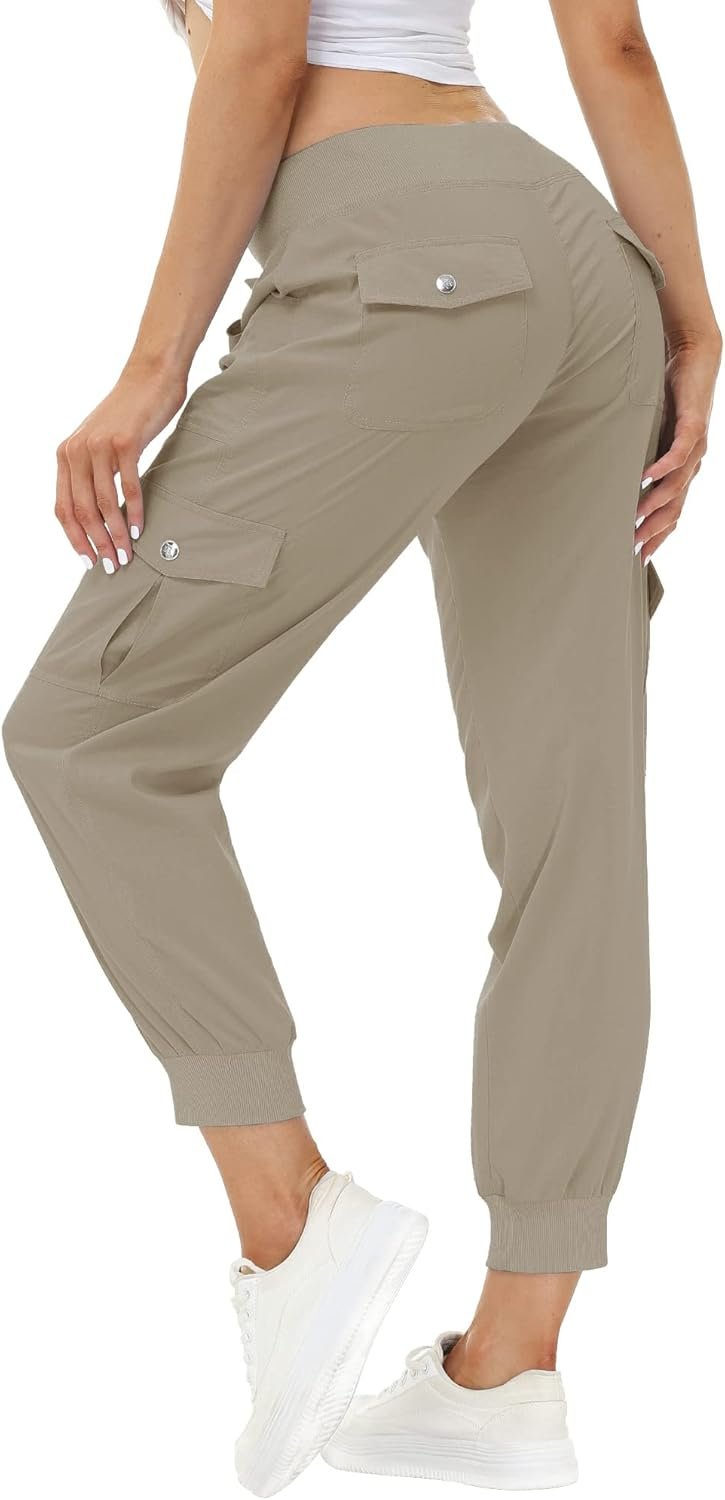 MoFiz Women’s Lightweight Hiking Cargo Pants Outdoor Quick Dry Casual Travel Sweatpants Joggers Elastic Waist Button Pockets