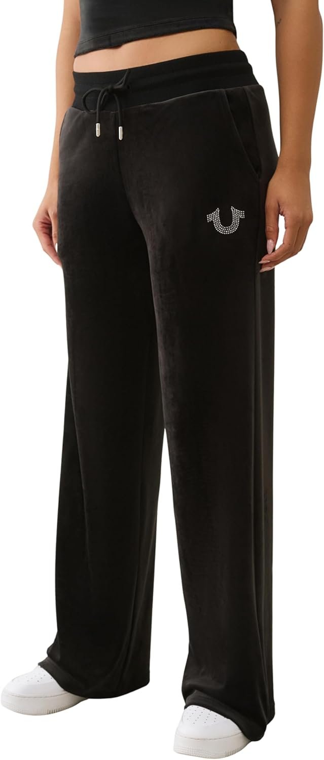 True Religion Women’s Crystal Hs Velour Straight Leg