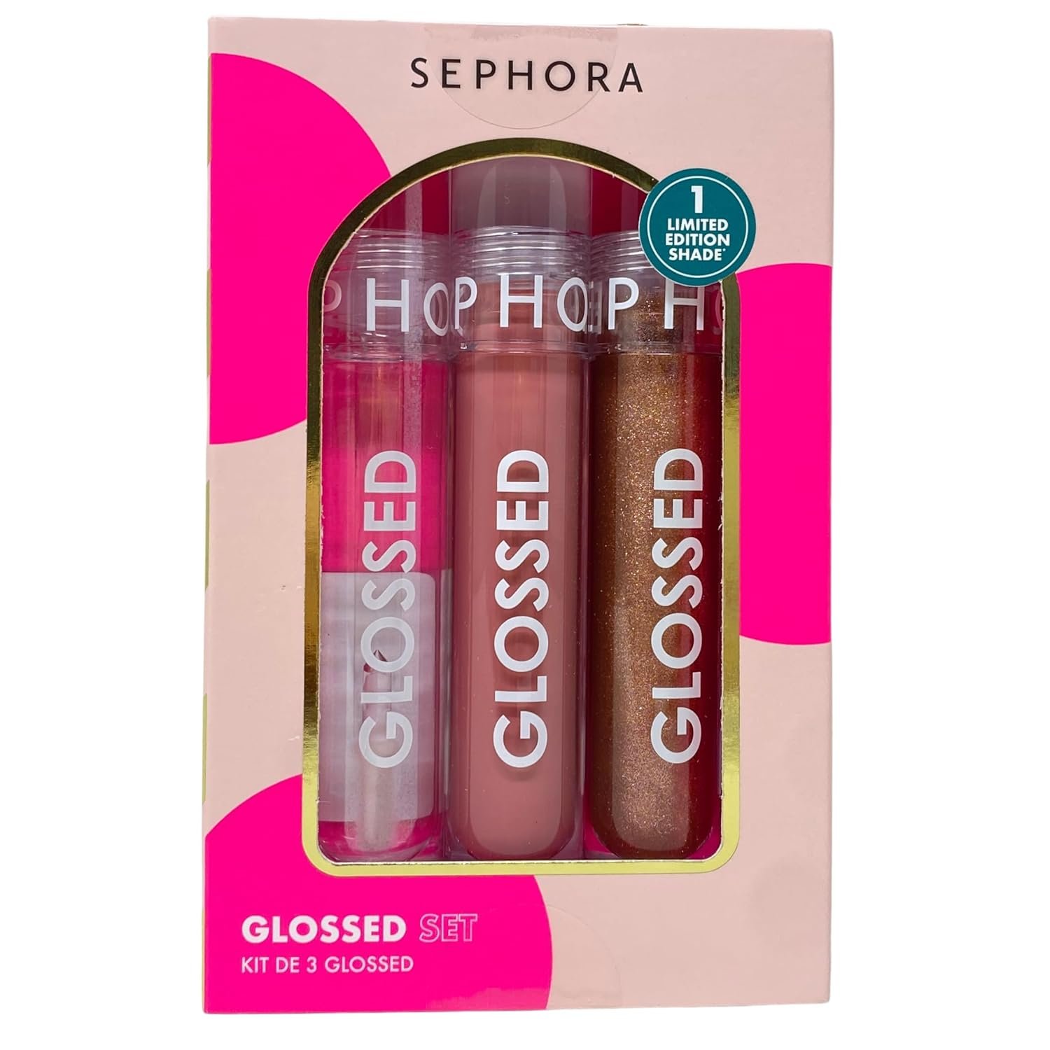 SEPHORA Collection Glossed Lip Gloss Trio Gift Set – 3 x 5 mL Glossed Lip Gloss in 01 Boss, 100 Busy and165 Iconic. | plump