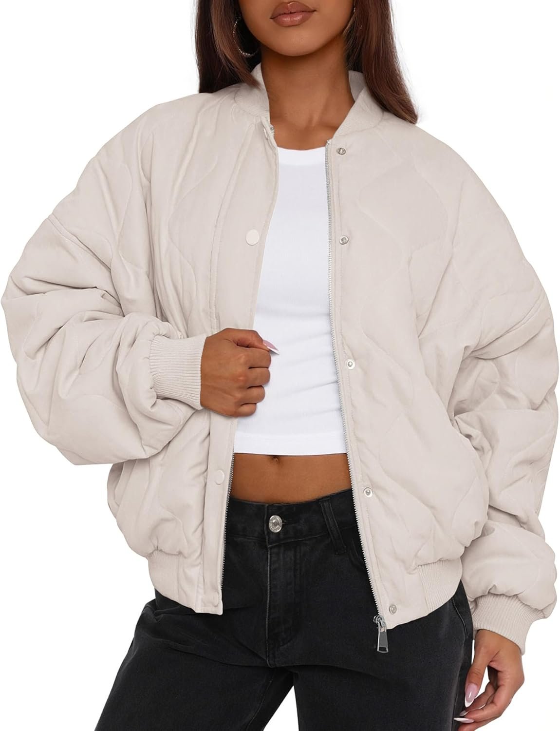 PRETTYGARDEN Women’s Quilted Bomber Jacket Fall Fashion 2026 Lightweight Cropped Zip up Outerwear Winter Puffer Coats Pockets