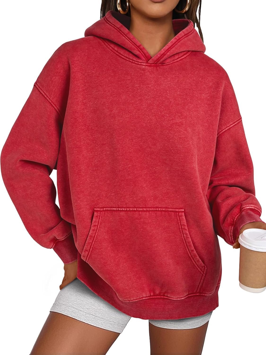 Trendy Queen Oversized Hoodies for Women Teen Girl Winter Sweatshirt Cute Acid Wash Pullover