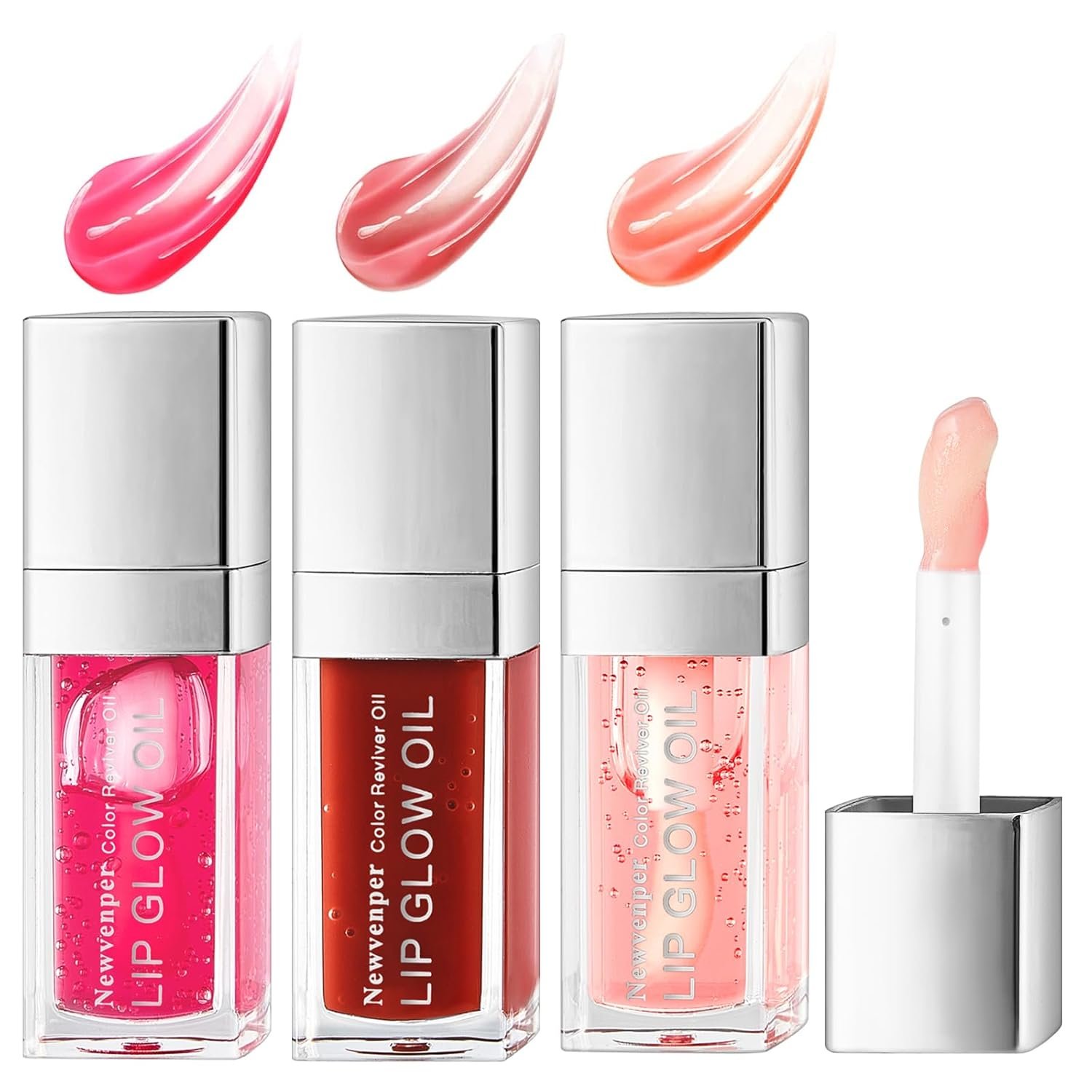 Newvenper Hydrating Lip Glow Oil Long Lasting Plumping Lip Gloss Transparent Toot Lip Balm Moisturizing Lip Oil Repairing Lip Lines and Prevents Dry Cracked for Lip Care and Dry Lips 3PCS