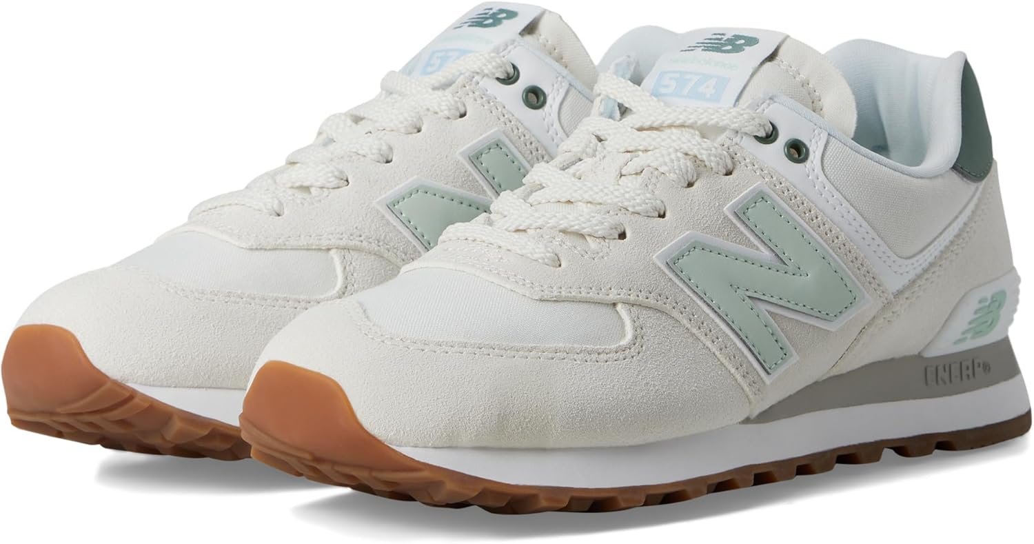 New Balance Women’s 574 V2 Spring Sneaker, Sea Salt/New Spruce, 12 M