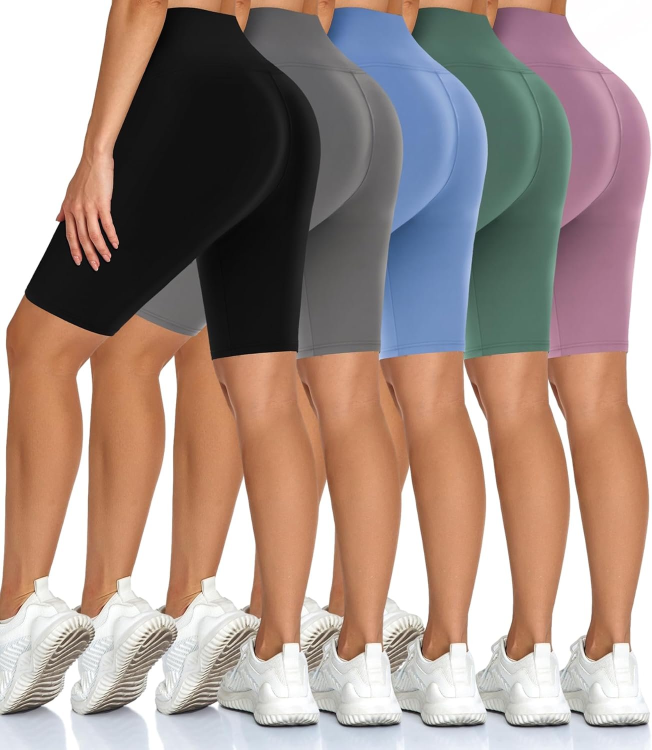 Diu Life 5 Pack High Waist Biker Shorts for Women – Buttery Soft 8″ Womens Shorts for Workout, Yoga, Athletic