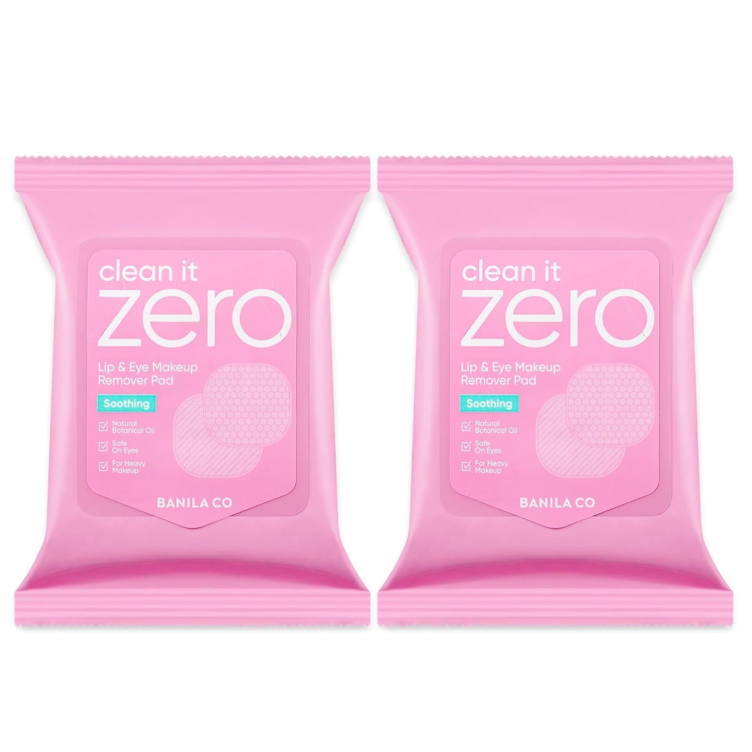 BANILA CO Clean It Zero Soothing Lip & Eye Makeup Remover Pads | Dual-Texture Cleansing Wipes for Waterproof Makeup | Gentle, Refreshing Finish with Natural Oils (30 Pads*2 Pack)