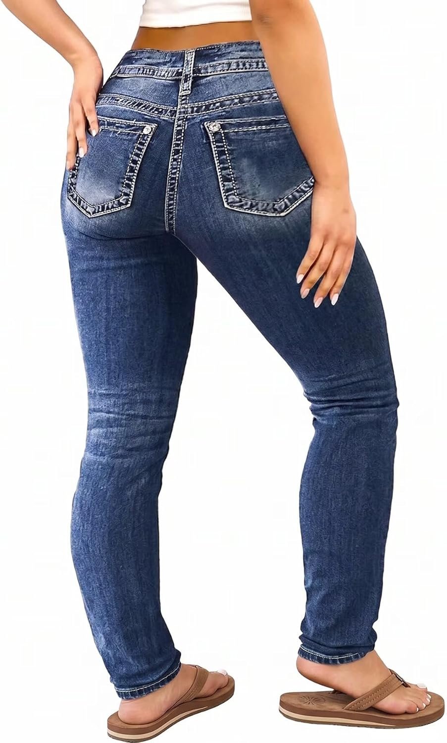 Flamingals Women’s Butt Lifting Skinny Leg Jeans Stretchy Tummy Control Mid Rise Denim Jeans