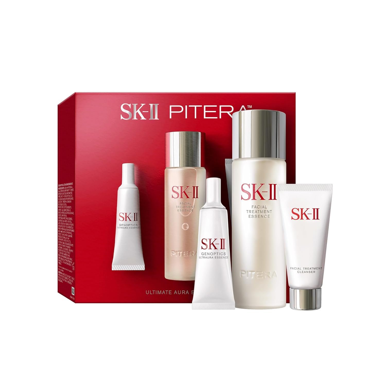 SK-II Ultimate Aura Skincare Kit – Radiance-Boosting Skincare Gift Set with Travel & Full Size Products – Kit Includes Full Size Facial Treatment Essence, Mini Cleanser & Mini Essence Serum (3 Count)