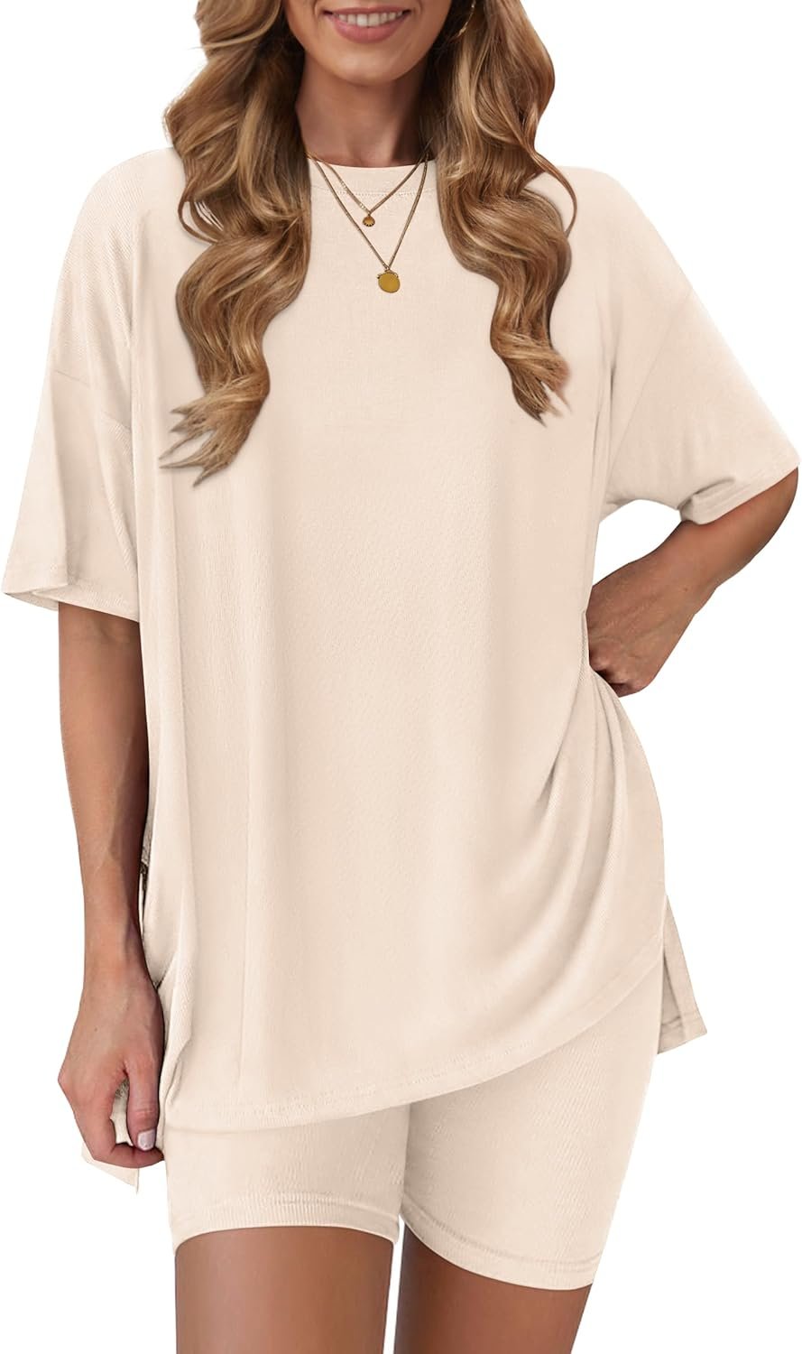 RUBZOOF Women’s 2 Piece Lounge Sets 2026 Casual Summer Airport Travel Outfits Oversized Shirts Biker Shorts Matching Clothing