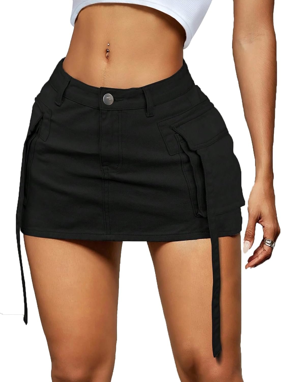 LOLILRSD Women Cargo Skirt Denim Mini Low Waist Y2K Jean Skirts with Pockets