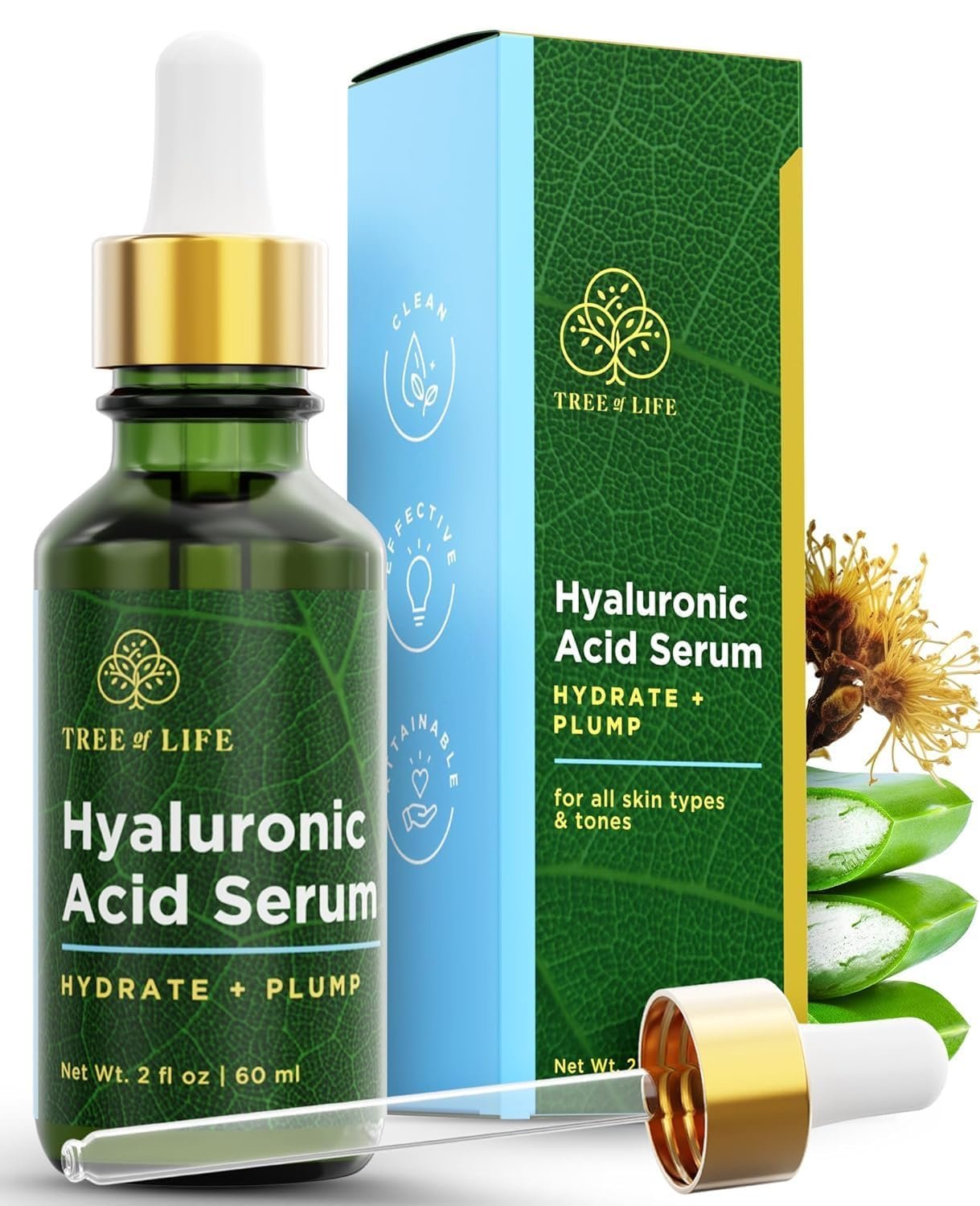 Tree of Life Hyaluronic Acid Serum For Face – Deep Hydration for Dry, Dehydrated, & Sensitive Skin – Dermatologist Tested – Moisturizing Treatment for Smooth Skin, 2 Fl Oz – Mothers Day Gifts