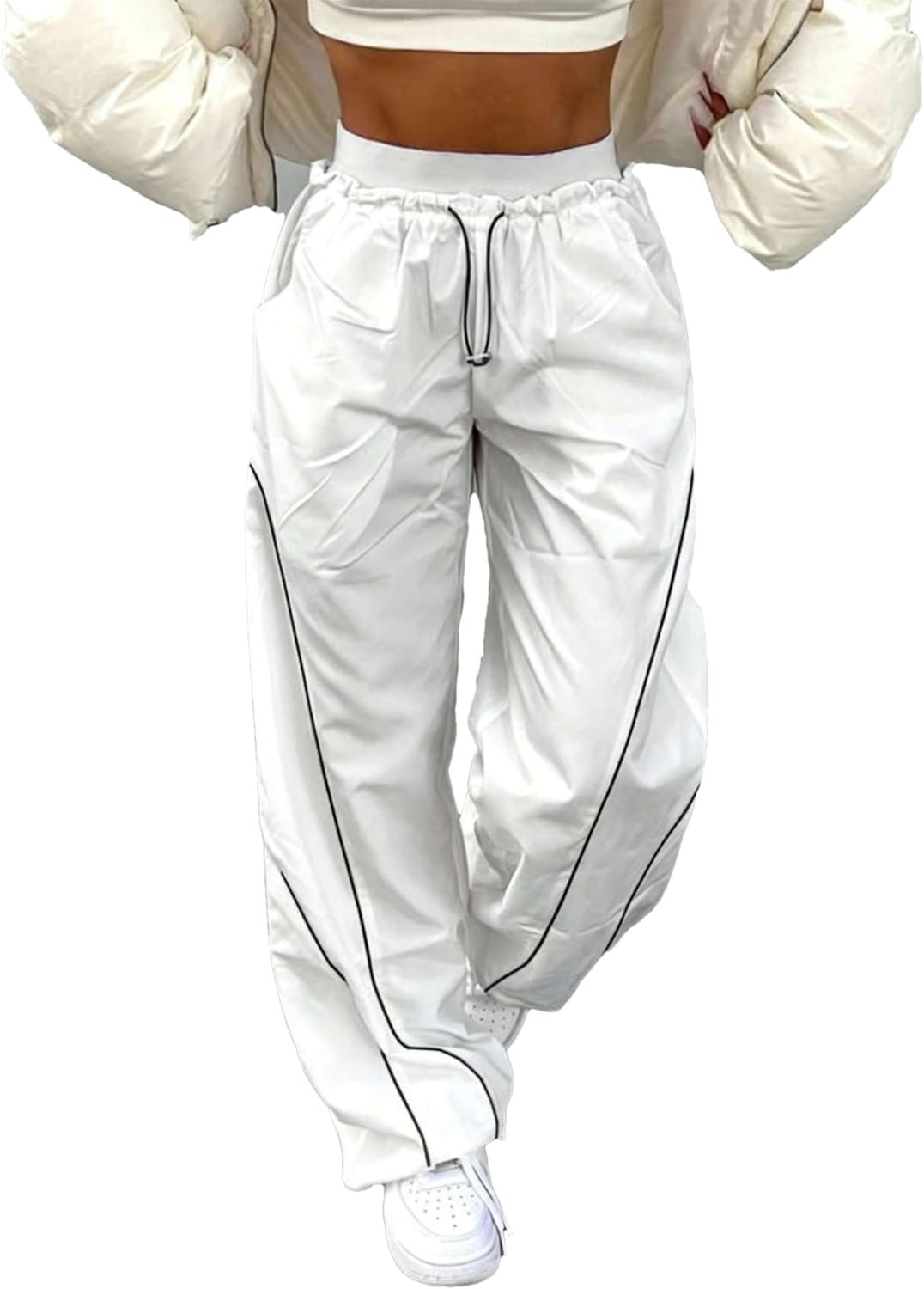 Zontroldy Cargo Pants Women Parachute Pants Y2K Baggy Casual High Waist Wide Leg Track Pants Streetwear