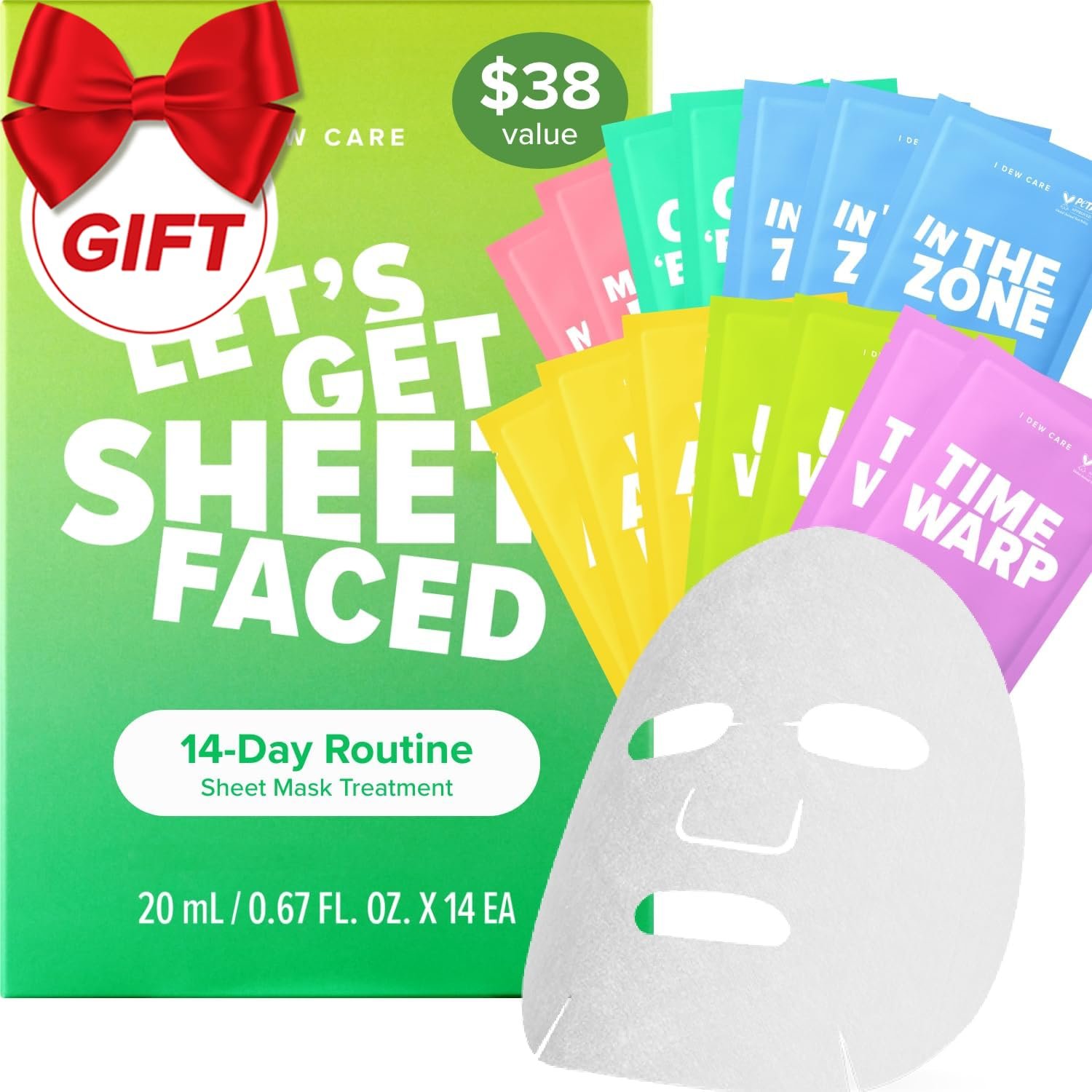 I DEW CARE Collagen Sheet Mask Variety Pack – 14 Days Facial Masks Skincare Korean | Hydrating Collagen Face Mask, Moisturizing Beauty Skin Care, Sheet Masks for Women, Stocking Stuffers,14EA