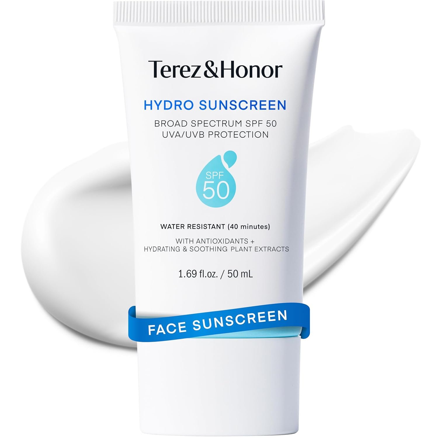 Terez & Honor Sunscreen for Face: Hydrating Face Sunscreen Broad Spectrum SPF 50 with UVA/UVB Protection – Moisturizing, Soothing, Water-Resistant, No-White Cast & Non-Greasy – Korean Sun Care 1.69oz