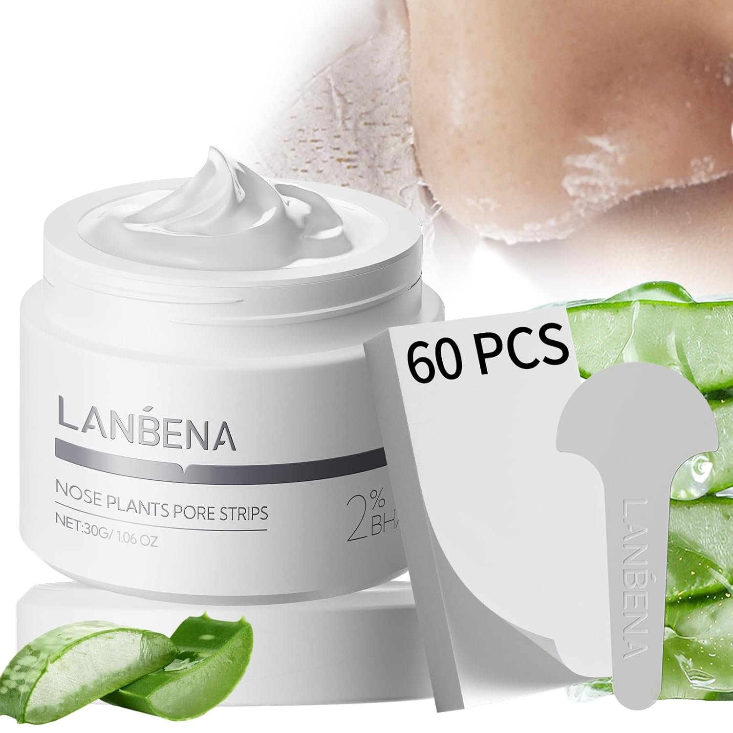 LANBENA Blackhead Remover Nose Pore Strips for Face, 2.0 Upgraded Deep Cleansing Peel off Mask Nose Strips Skincare for All Skin (1.06 Oz/30g) – 60pcs Strips