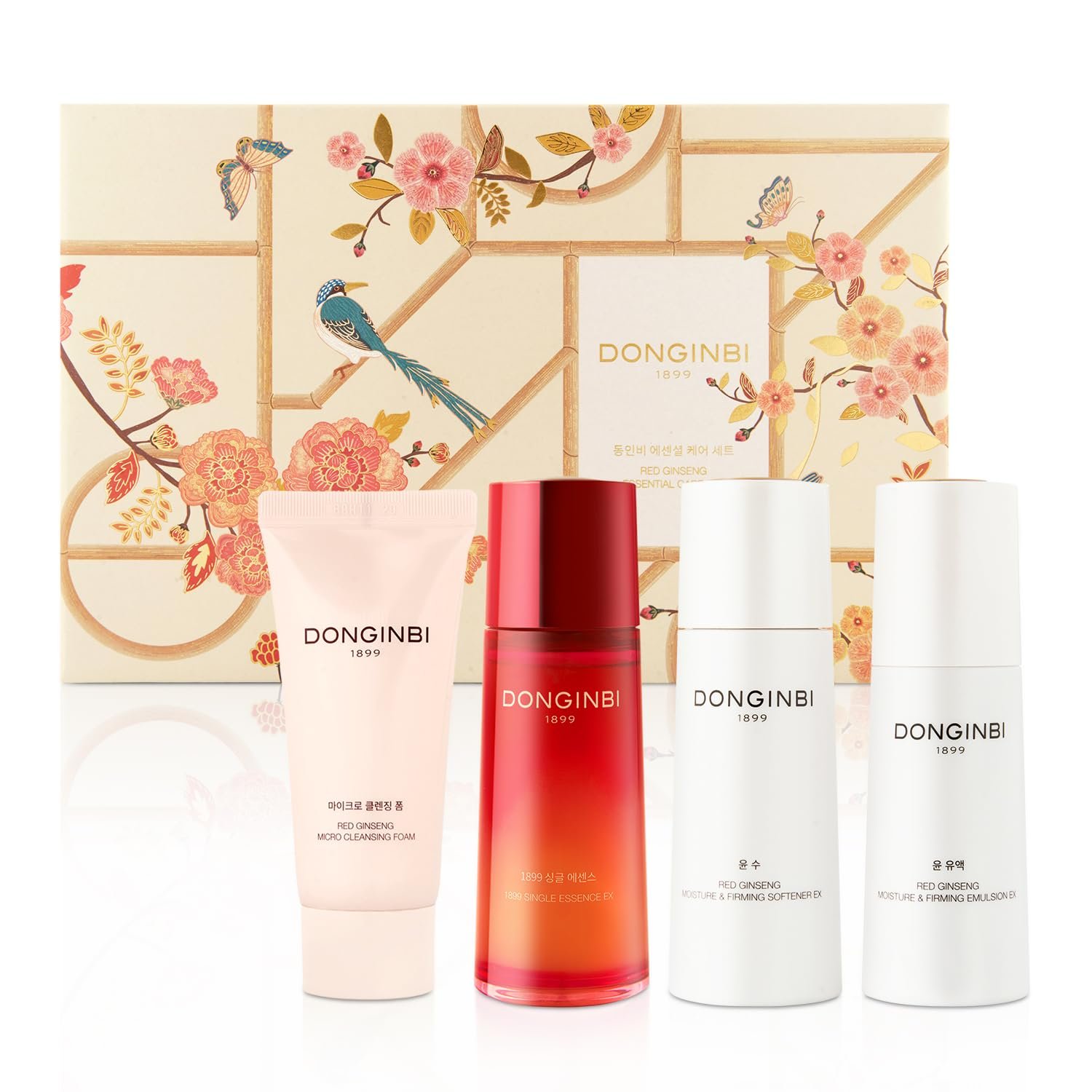 Donginbi Red Ginseng Essential Skin Care Set – Firming Moisturizer(1.69 floz), Hydrating Toner(2.37 floz), Korean Red Ginseng Essence(2.37 floz), Pore Cleaner(1.69 floz), Korean Skin Care