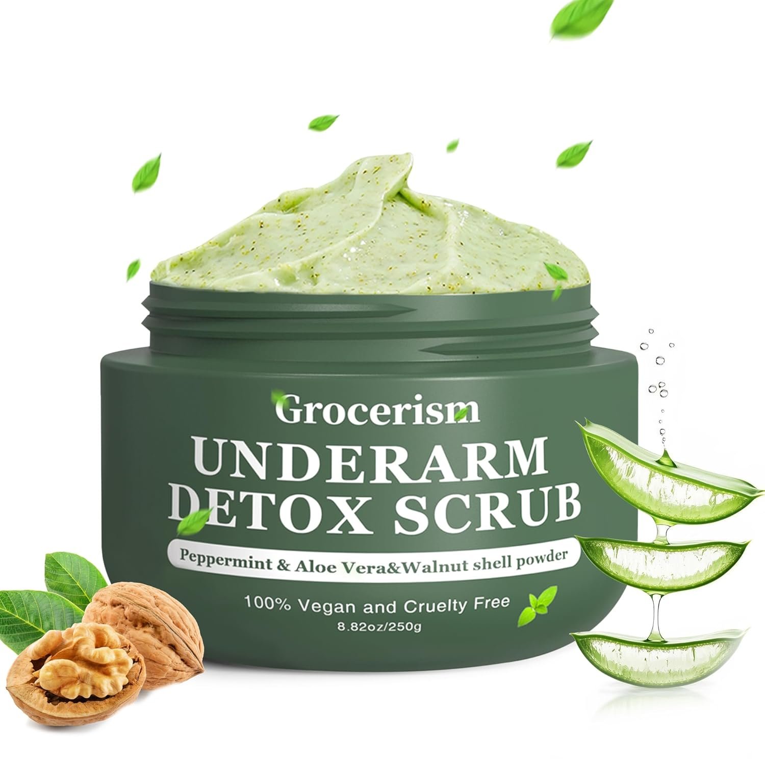 Armpit Detox Scrub & Underarm Exfoliator – Walnut Shell, Menthol & Aloe Vera Body Scrub for Odor, Deodorant Buildup, and Dark Spots – Moisturizing Formula for Sensitive Skin, Vegan 8.8 oz
