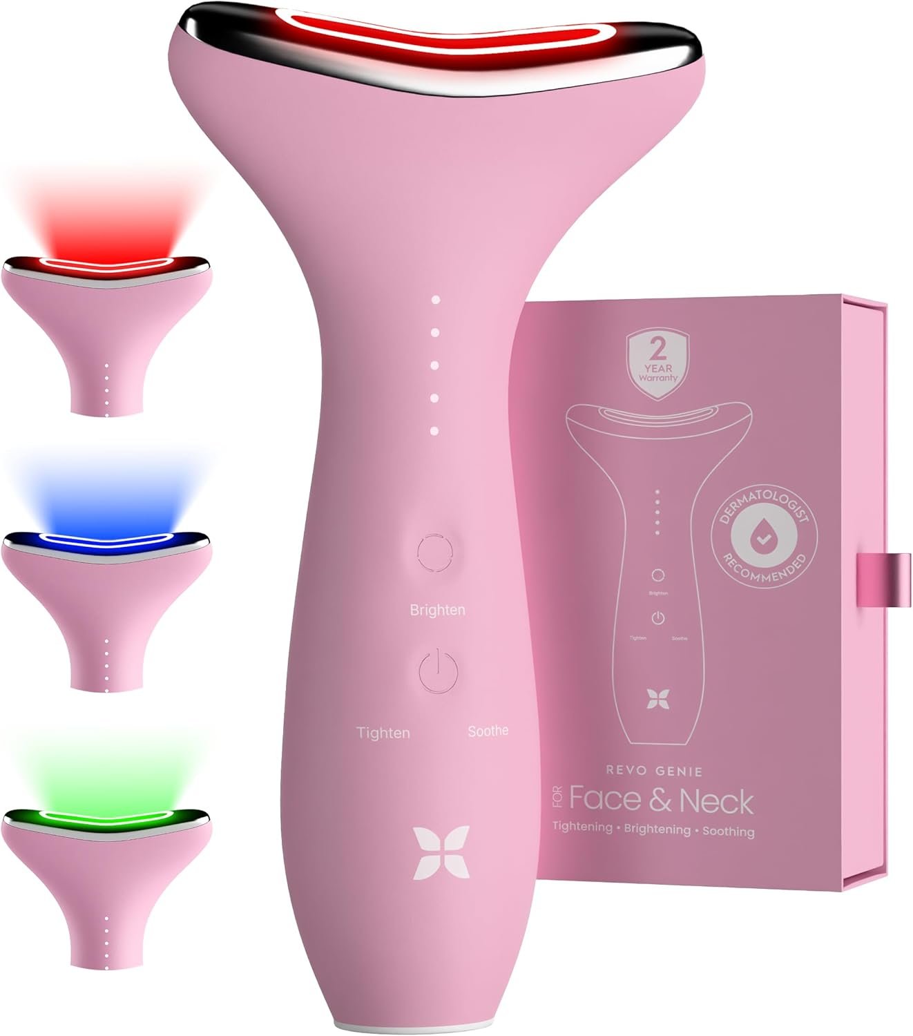 REVO Genie Facial Massager for Face and Neck, LED Face Lift Device with Heat & Vibration, Lymphatic Drainage Depuffing Tool, Red Blue Green Light Therapy for Skin Tightening & Skincare Absorption