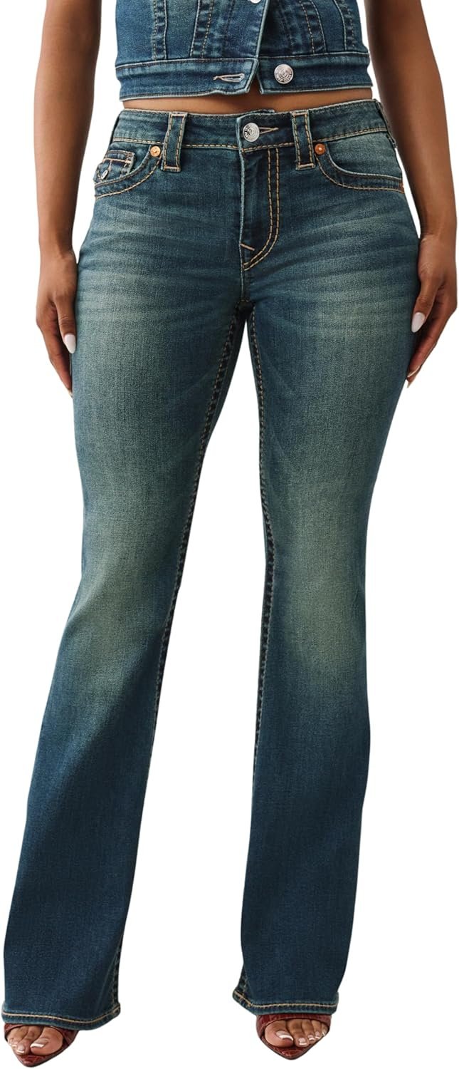 True Religion Women’s Becca Bootcut Flap Jeans – Big T Signature Stitch & Flap Pockets
