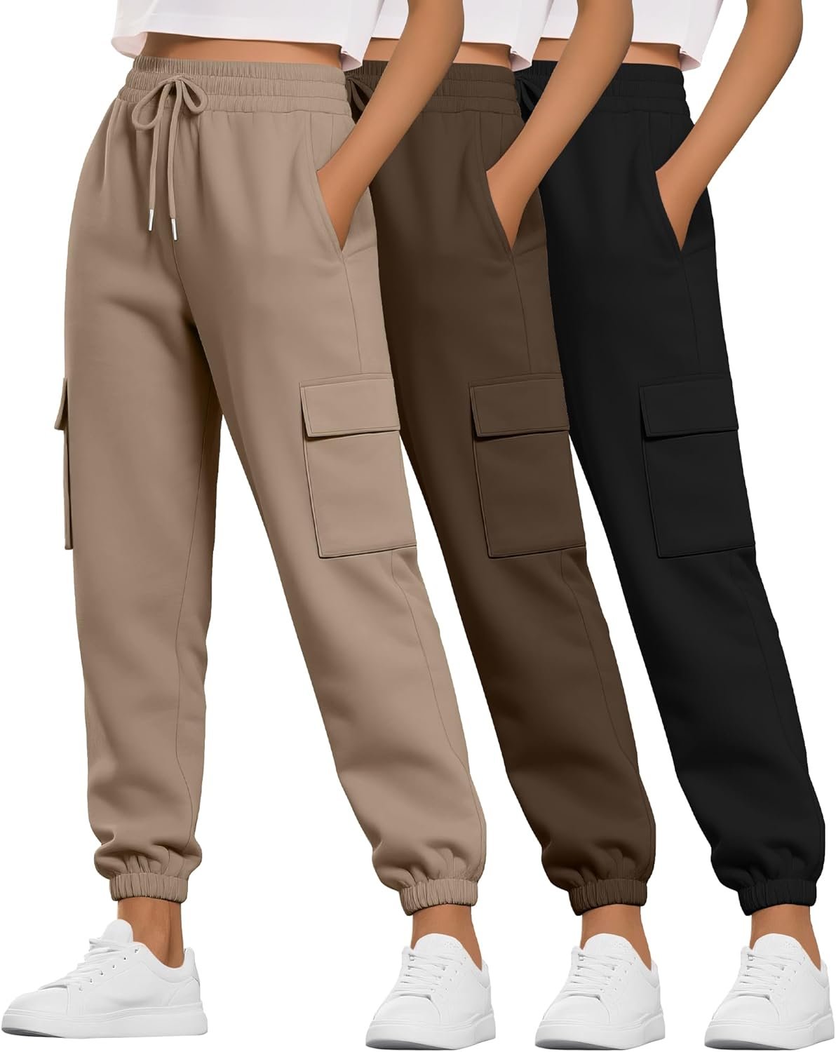 Neer 3 Pack Women’s Cargo Sweatpants Joggers Pants Causal Gym Athletic Workout High Waist Bottom Y2k Fall Outfits with Pocket