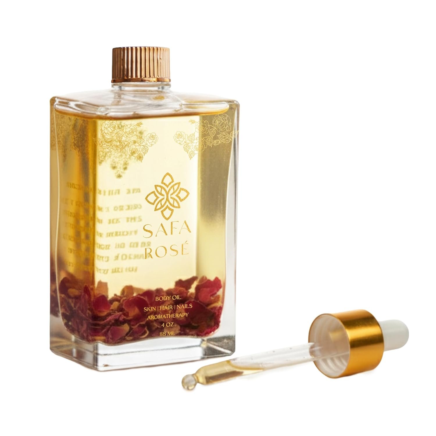 SAFA Rosé Oil – Organic Rose Essential Oil for Face, Body, Hair, Nails & Aromatherapy | After Shower Body Oil | Skin Moisturizer – Natural Scented Perfume for Women – 4 Fl Oz