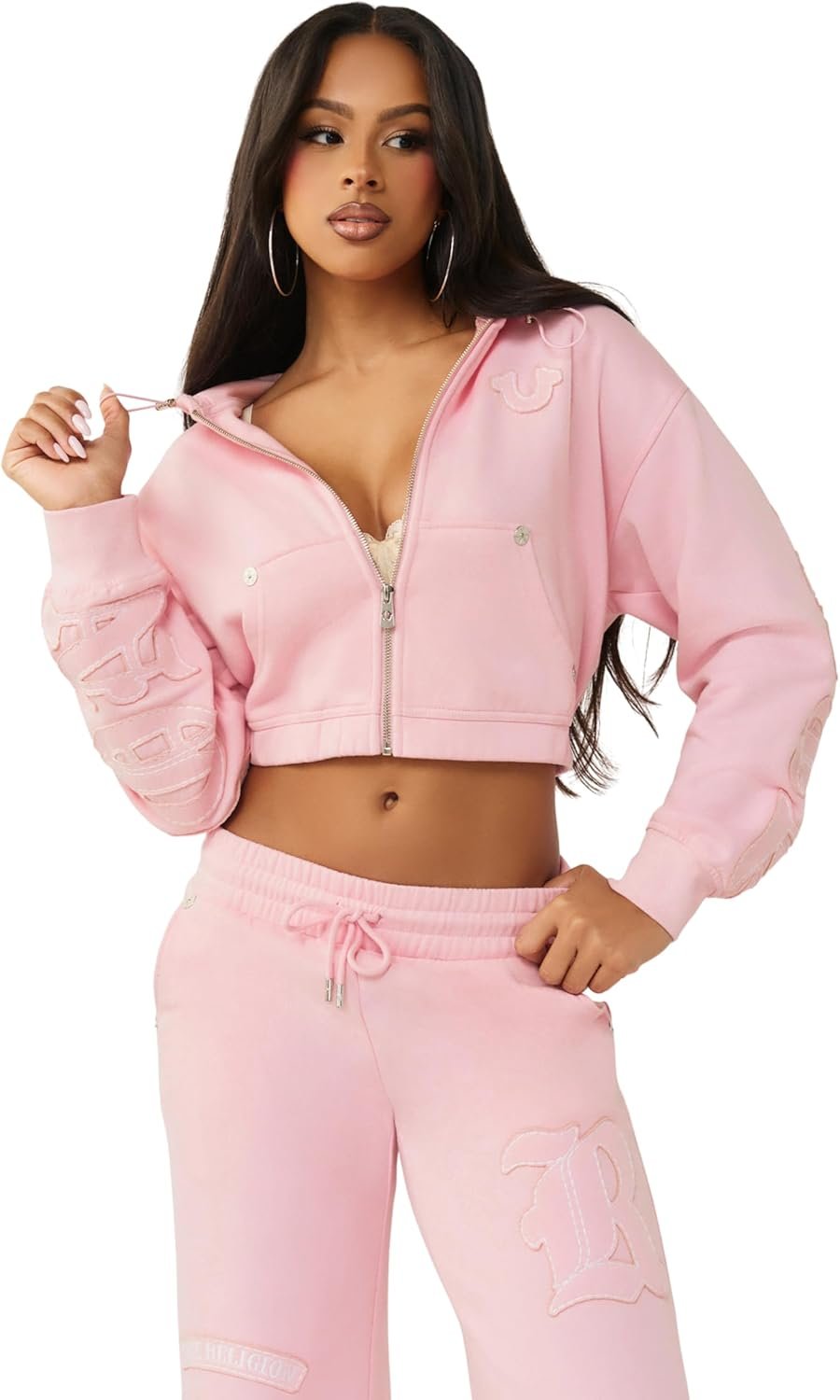 True Religion Women’s Horseshoe Appliqué Zip Hoodie – Full Zip Sweatshirt