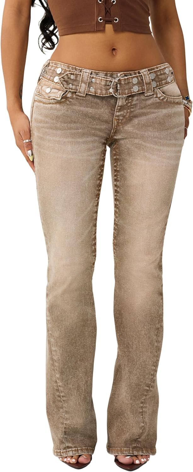 True Religion Women’s Becca Belted Cargo Bootcut Jeans – Low Rise