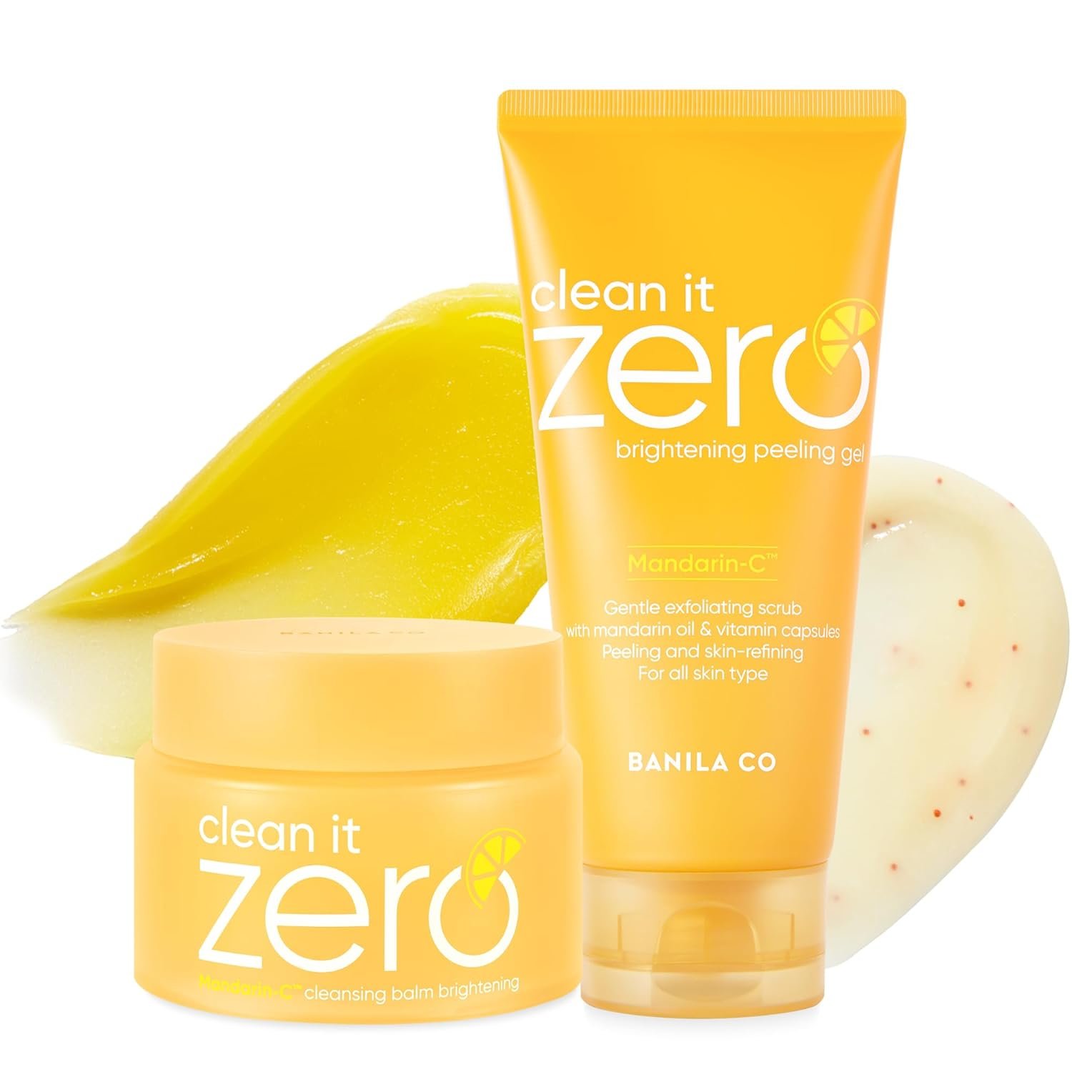 BANILA CO Clean It Zero Brightening Duo Set | Cleansing Balm 100ml + Peeling Gel 120ml | Mandarin-C™ Vitamin C Skincare for Radiant, Smooth & Glowing Skin | Vegan Korean Facial Cleanser & Exfoliator