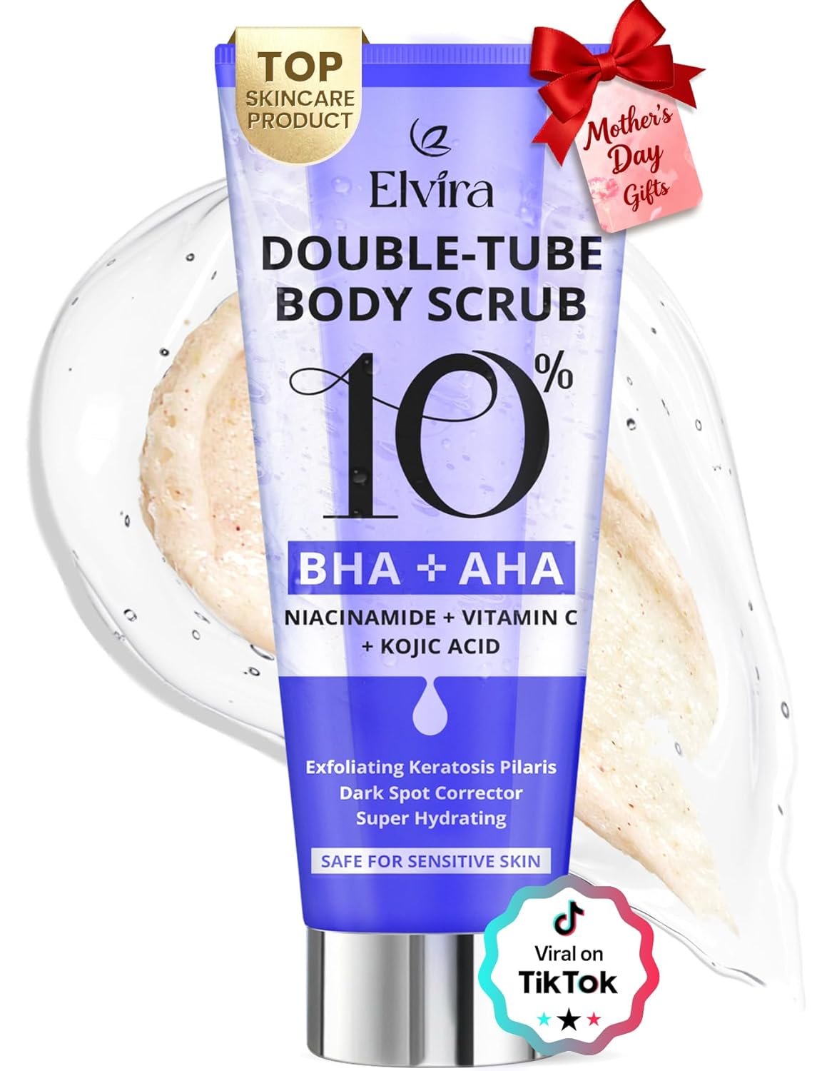 Elvira Mothers Day Gifts KP Bump Eraser Foot & Body Scrub, Exfoliating Body Scrub with 10% AHA BHA & Niacinamide, Smooth & Moisturizing Cleanser for All Skin Types, Exfoliante para el Cuerpo