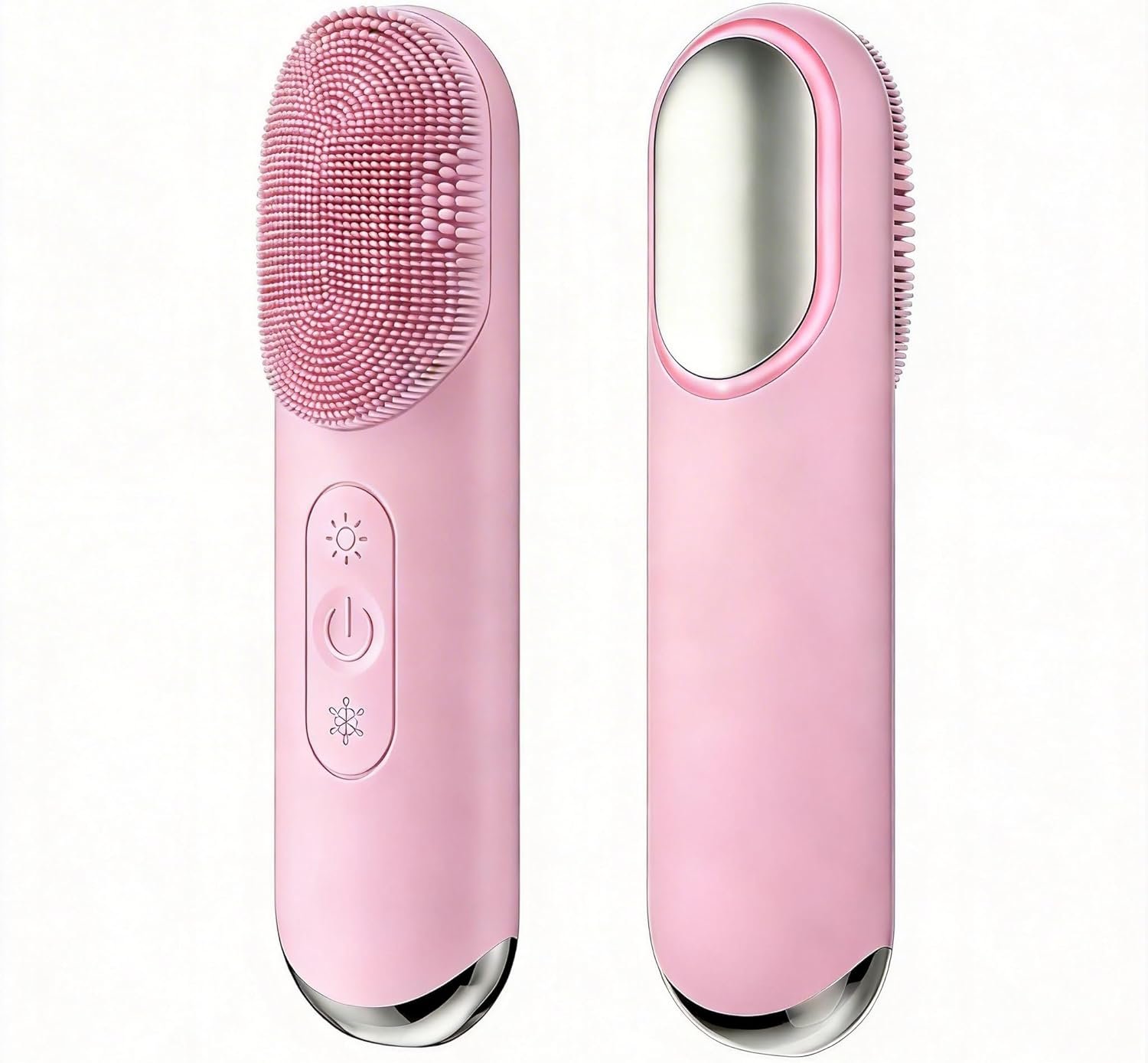 Silicone Facial Cleansing Brush, Portable Electric Face Scrubber with Hot Cold Vibration, 3 Modes, USB‑C Rechargeable, Deep Cleansing, Exfoliating, Pore Minimizing Skin Care Tool for Women Men (Pink)