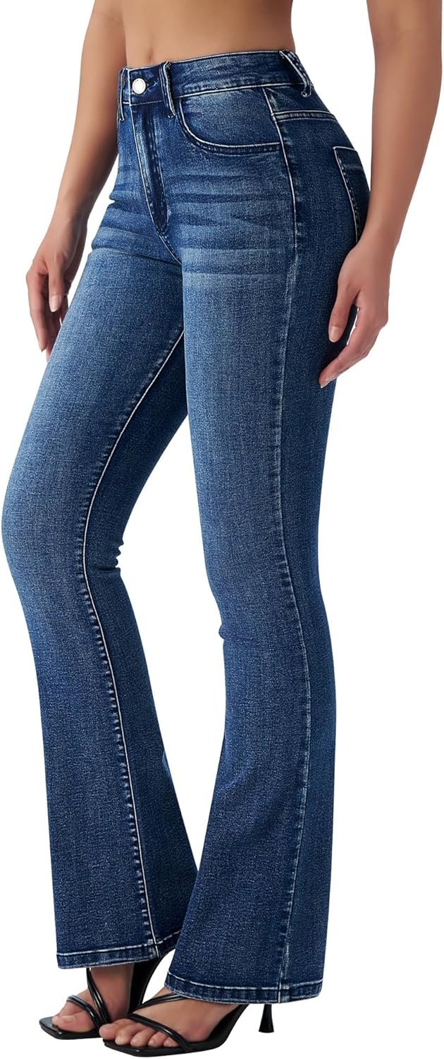 roswear Women’s Trendy Stretchy Flare Jeans Mid Rise Bootcut Curvy Denim Pants