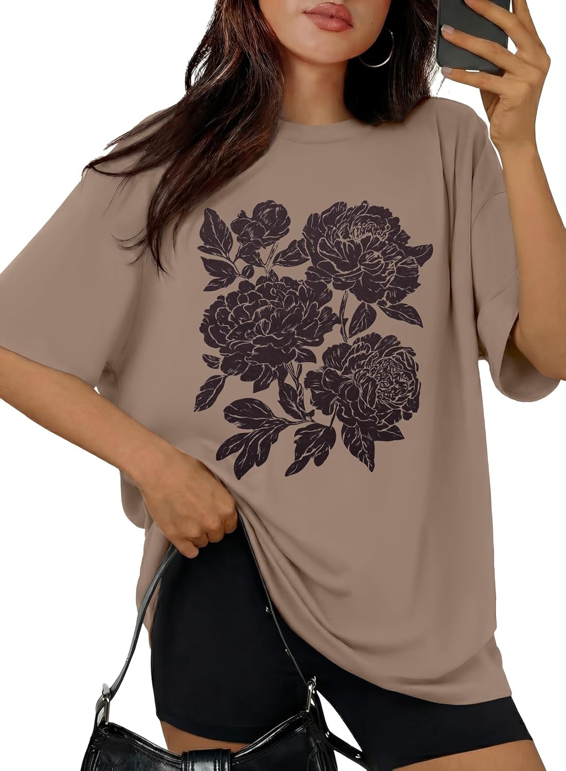 HEYTALALA Women’s Oversized Tshirts Wildflower Graphic Tees Crew Neck Summer Short Sleeve Casual Loose Basic Tunic Tops