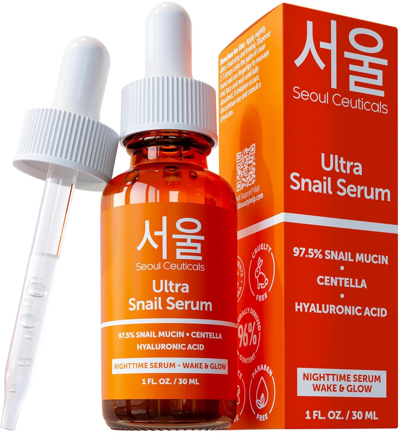 SeoulCeuticals Korean Skin Care 97.5% Snail Mucin Serum – K Beauty Skincare Anti Wrinkle Cica Night Serum Hyaluronic Acid for Face 1oz