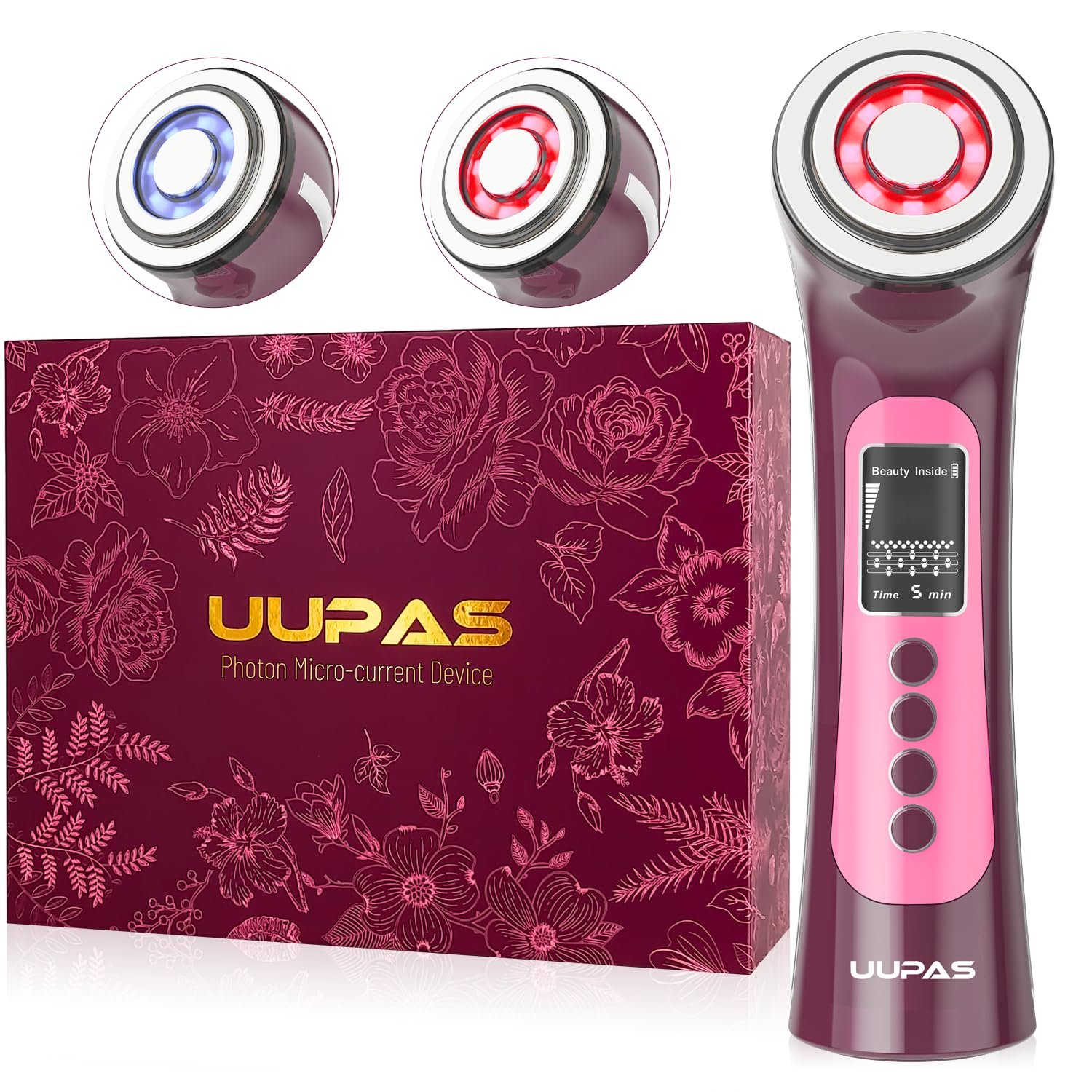 UUPAS Smart Photon Micro-Current LED Red Blue Light Therapy Wand for Face – Microcurrent Facial Device